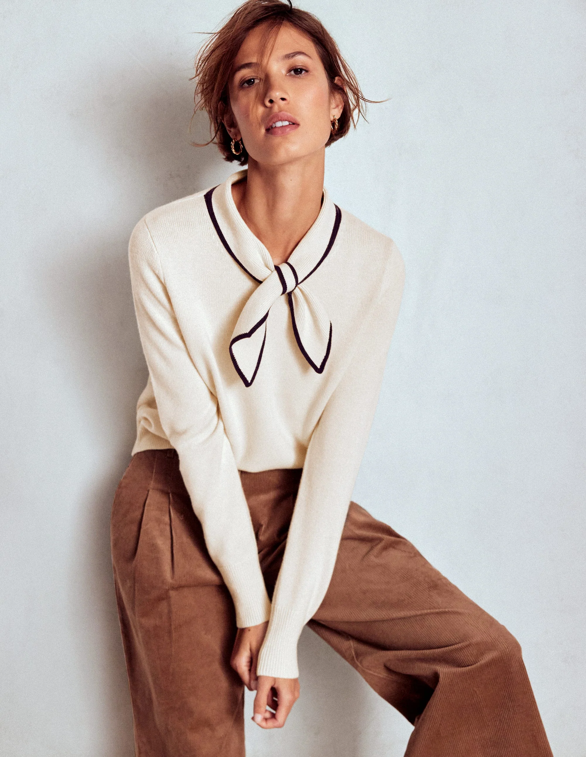 Knitted Bow Jumper-Warm Ivory