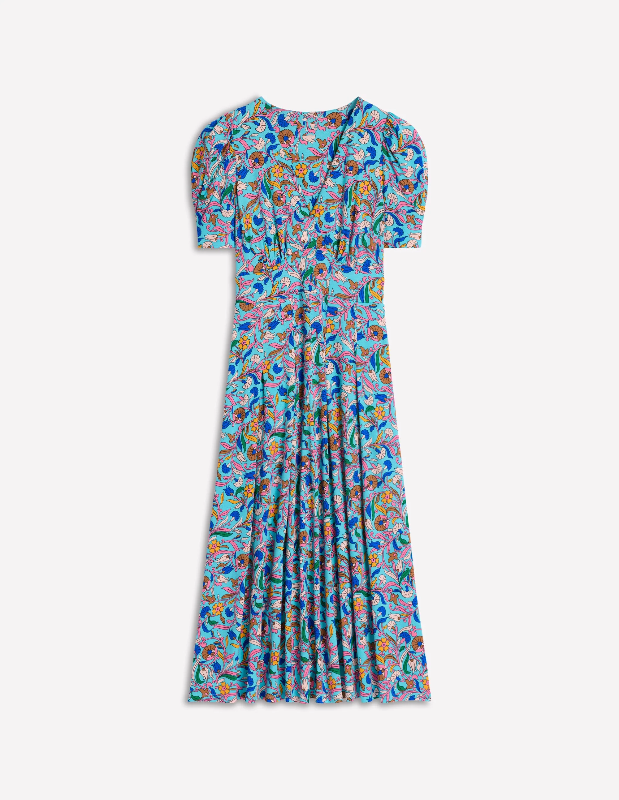 Kristen Pleated Jersey Dress-Blue, Enchanting Vine - Image 5
