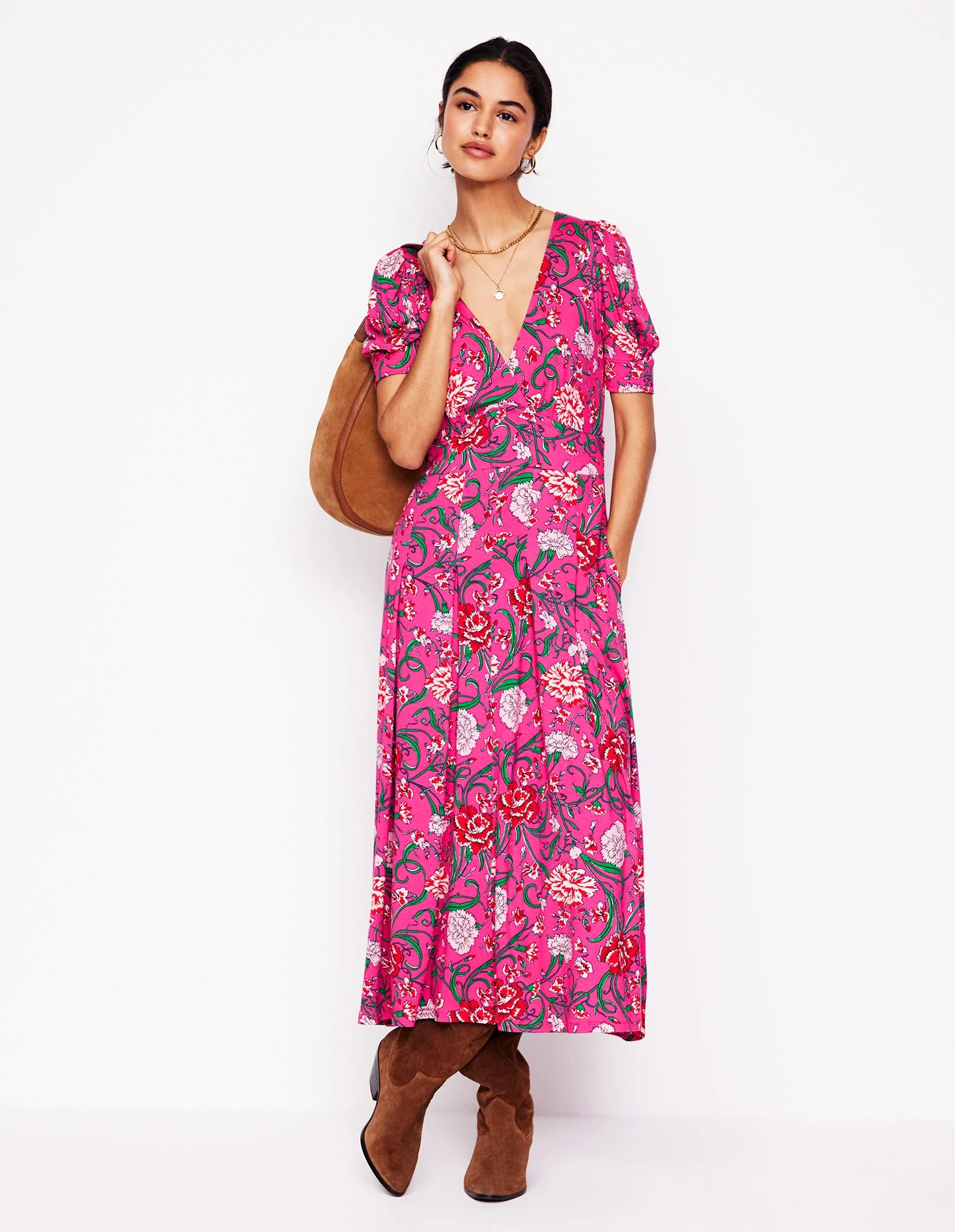 Kristen Pleated Jersey Dress-Pink Yarrow, Carnation Vine - Image 6