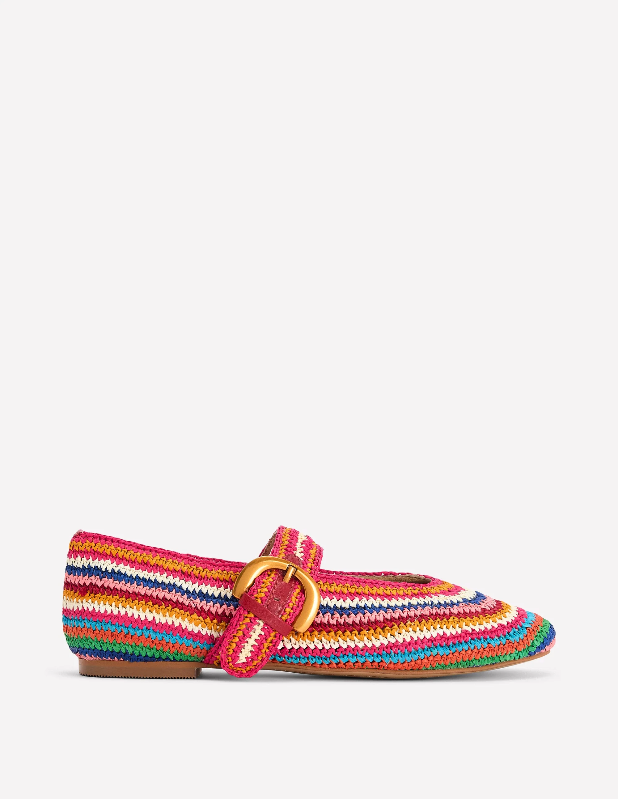 Kylie Flat Buckle Mary Janes-Multi Raffia