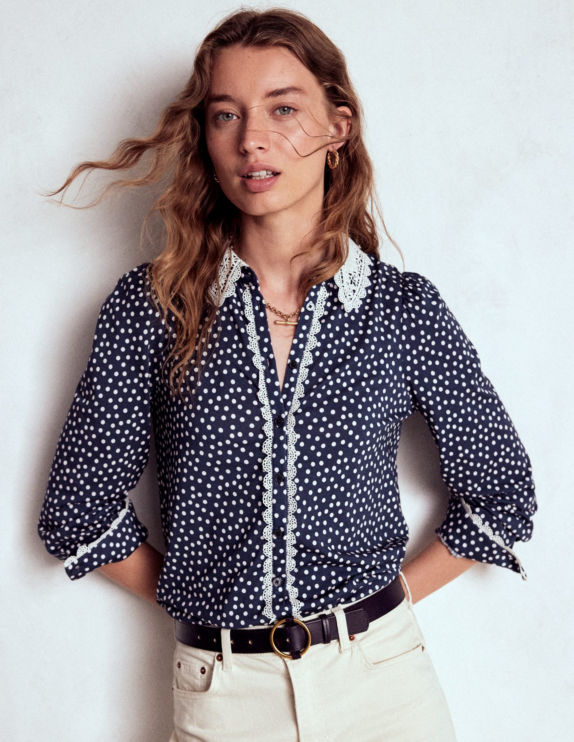 Lace Collar Blouse-Navy - Image 2