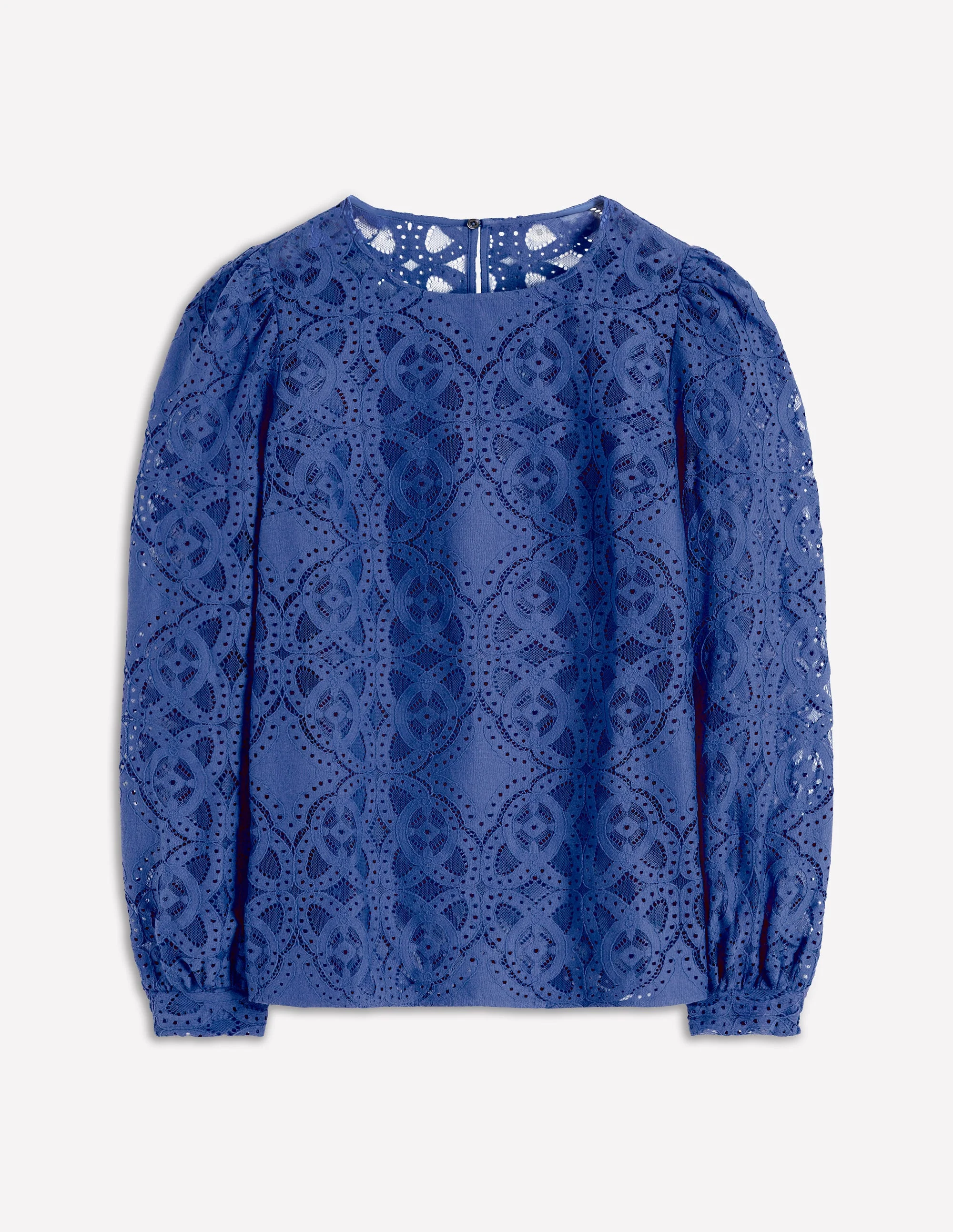 Lace Crew Neck Top-Denim Blue - Image 5