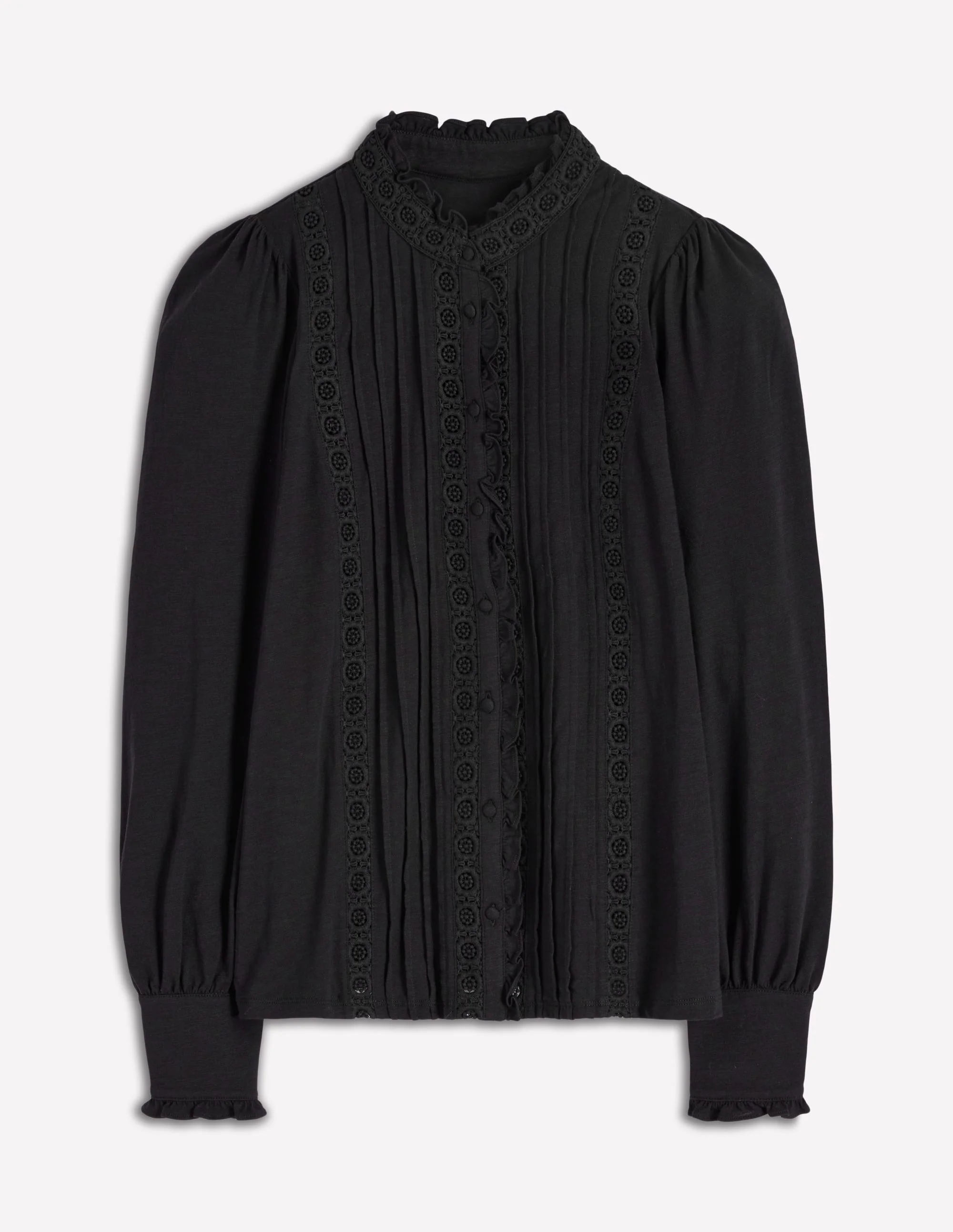 Lace Detail Jersey Shirt-Black - Image 5