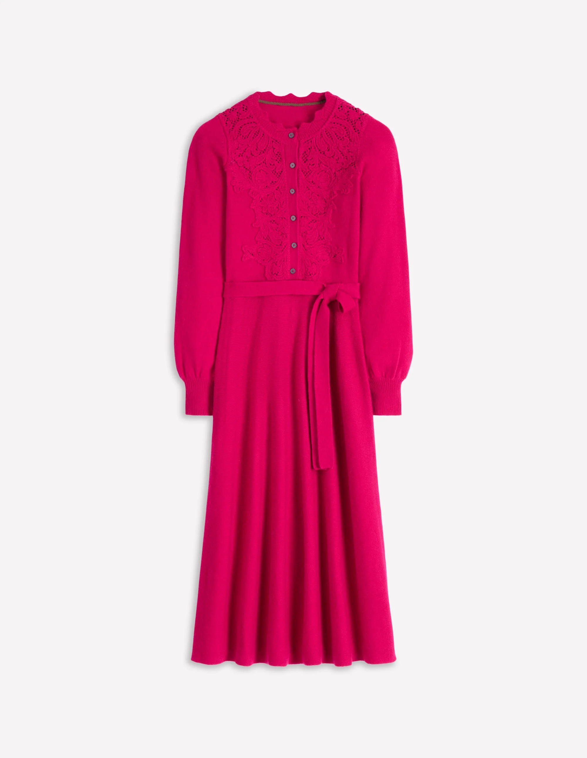 Lace Insert Knitted Midi Dress-Vibrant Pink - Image 6