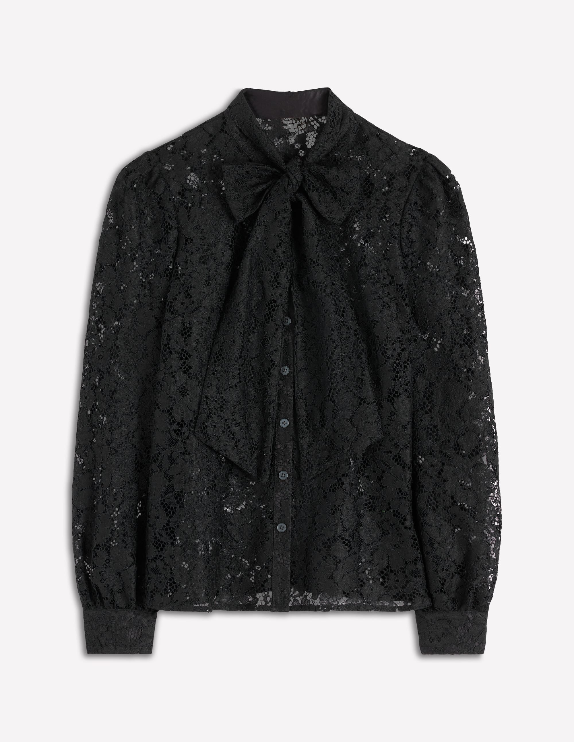 Lace Tie Neck Top-Black - Image 7