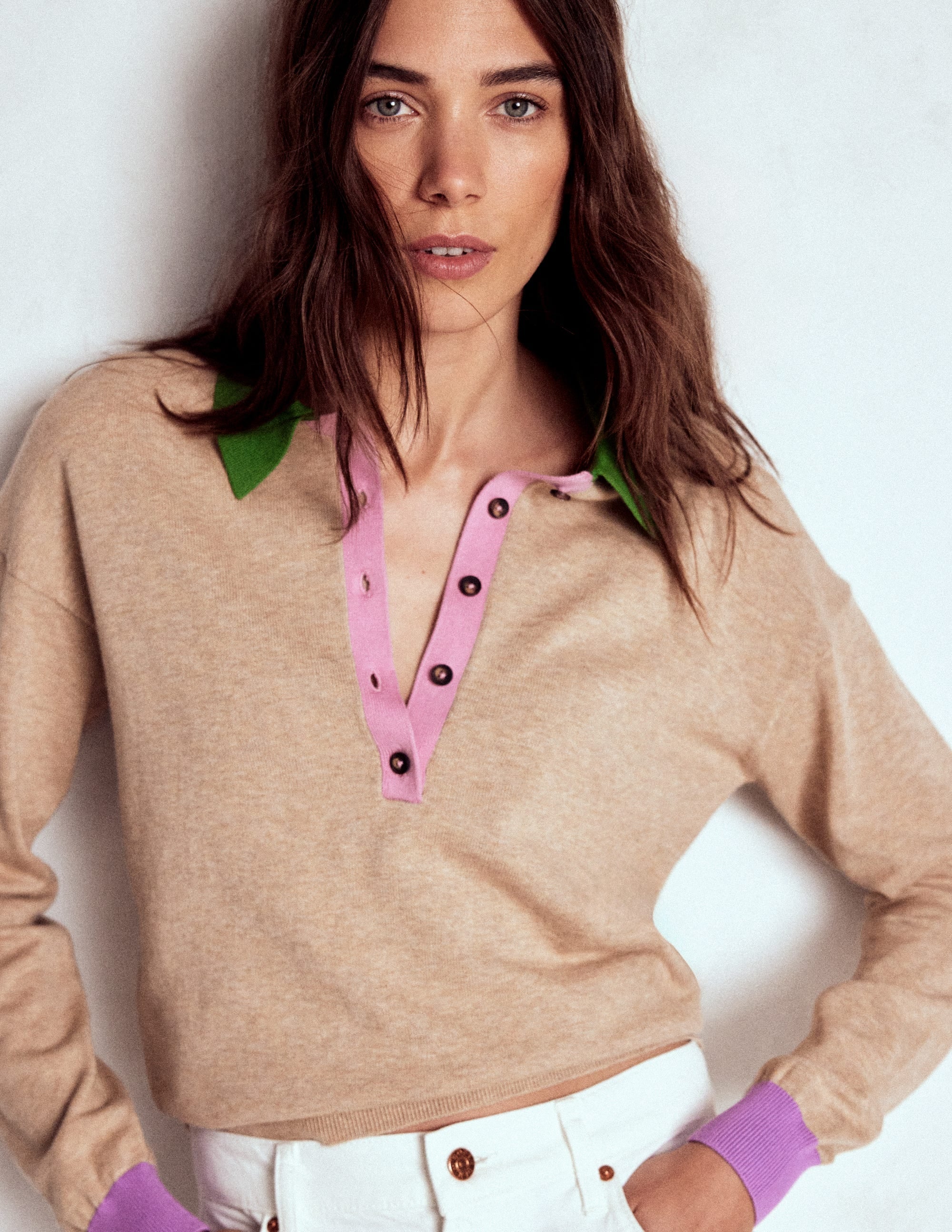 Lara Cotton Henley Jumper-Chinchilla Melange - Image 4
