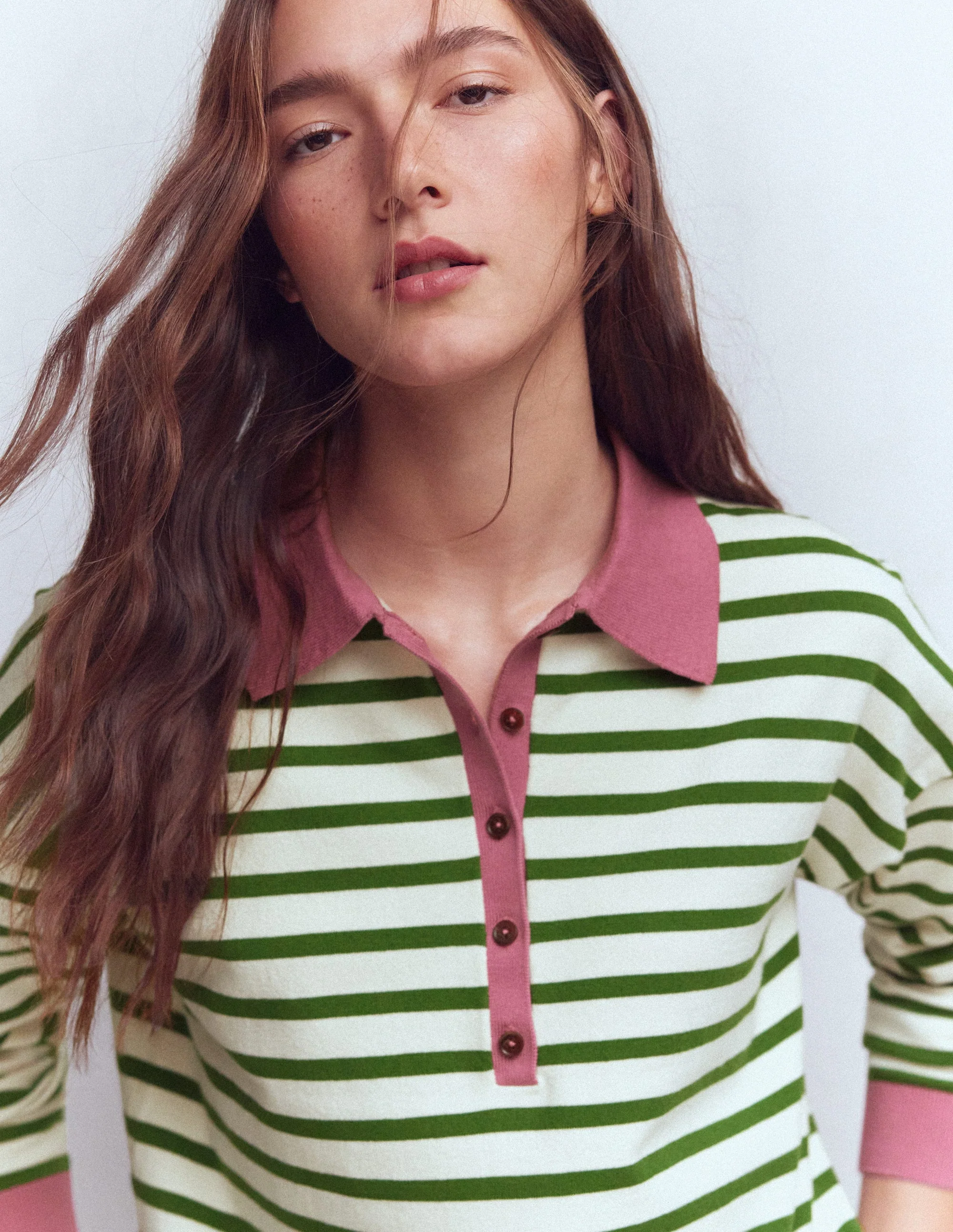 Lara Cotton Henley Jumper-Warm Ivory, Courtyard Stripe - Image 2