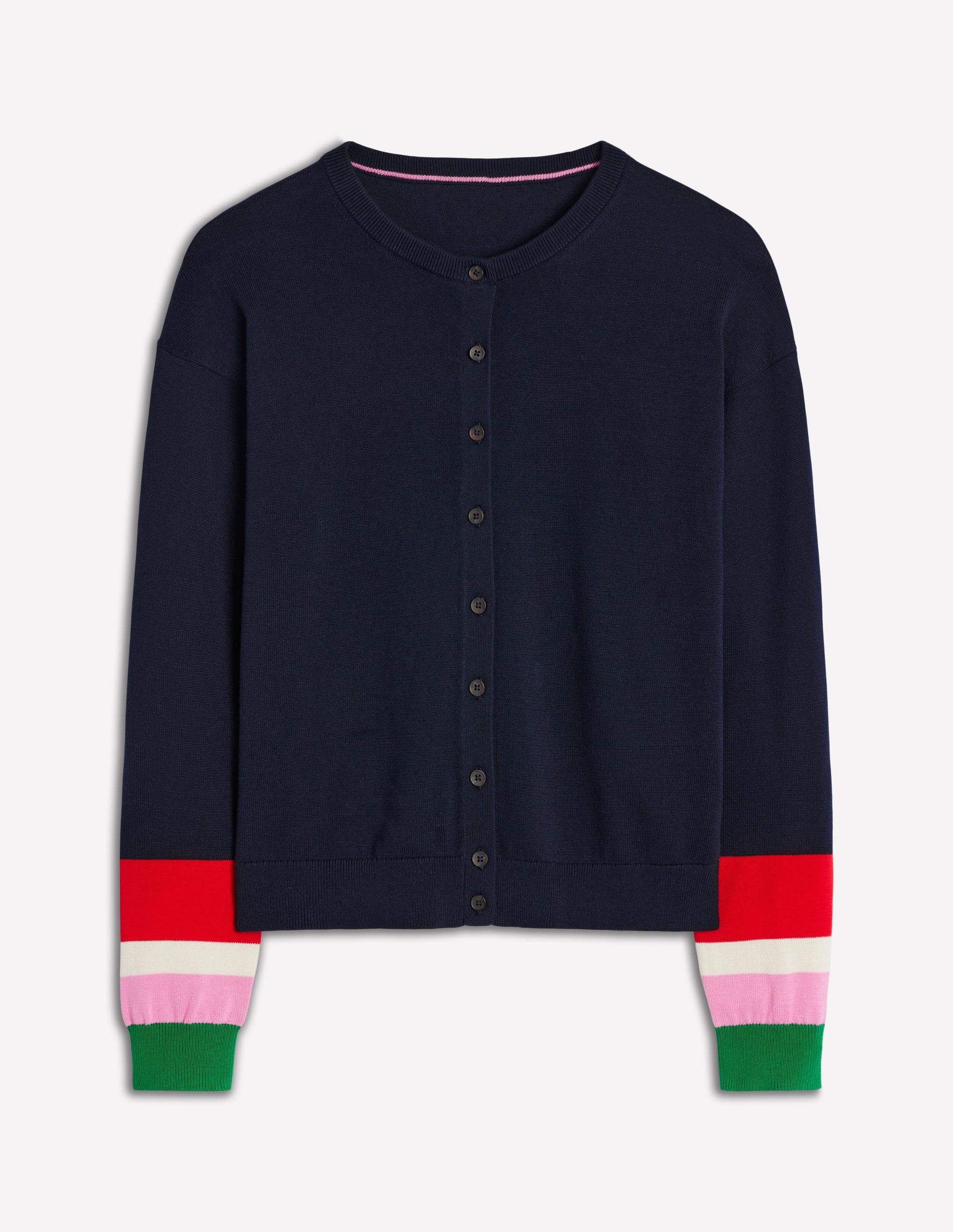 Lara Relaxed Cotton Cardigan-Navy, Cuff Stripe - Image 5