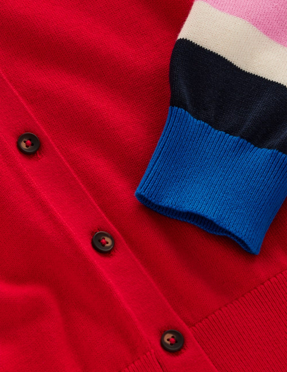 Lara Relaxed Cotton Cardigan-Poppy Red, Cuff Stripe - Image 7
