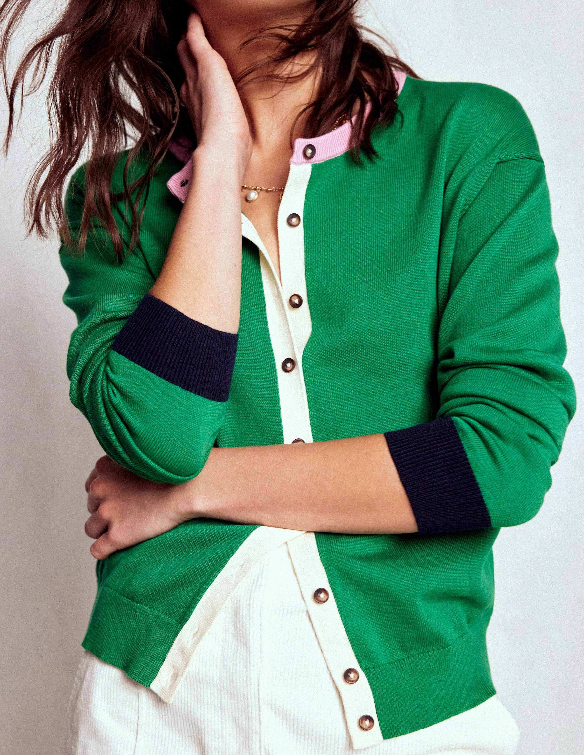 Lara Relaxed Cotton Cardigan-Rich Emerald - Image 2