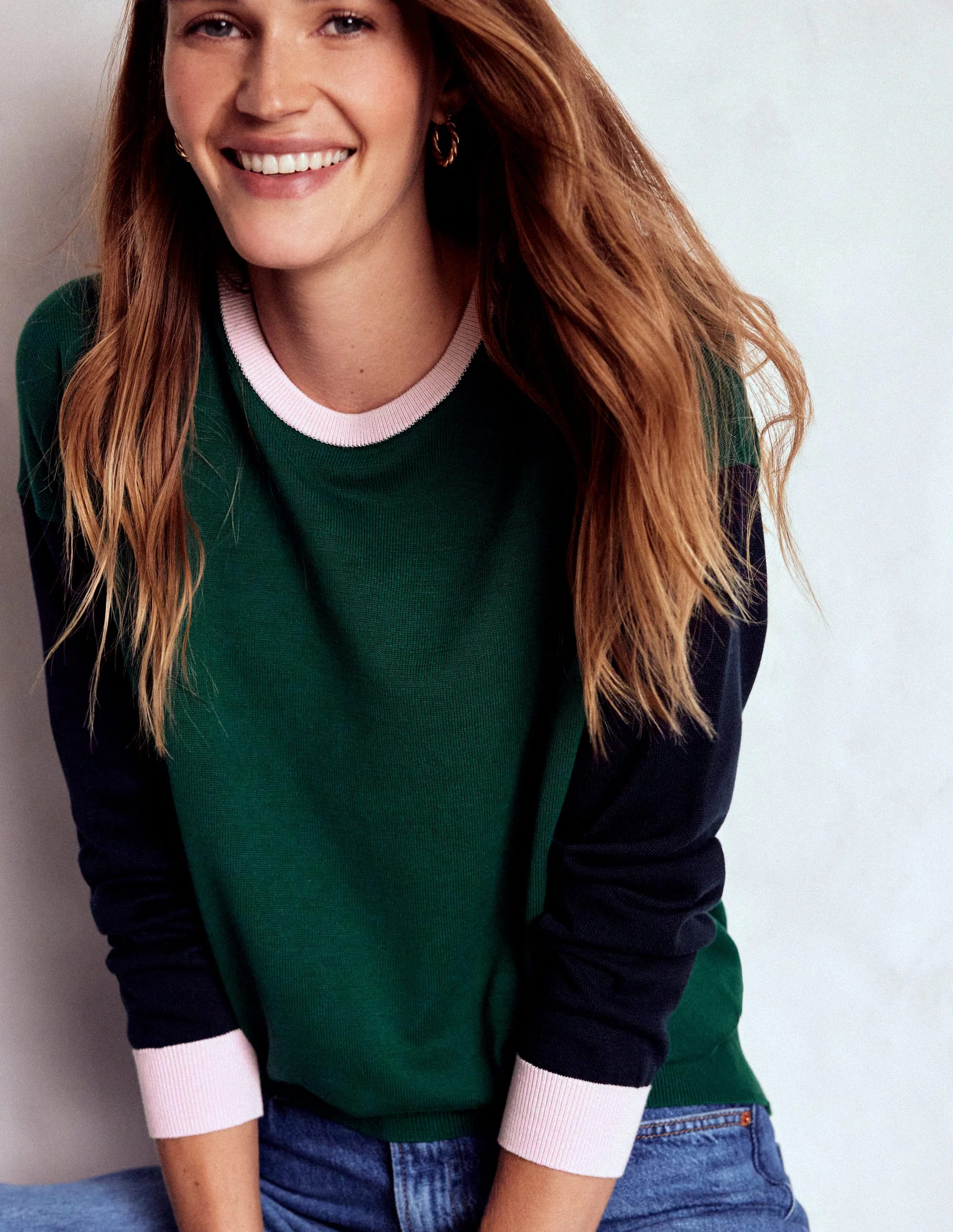 Lara Relaxed Cotton Jumper-Emerald Night, Navy - Image 2