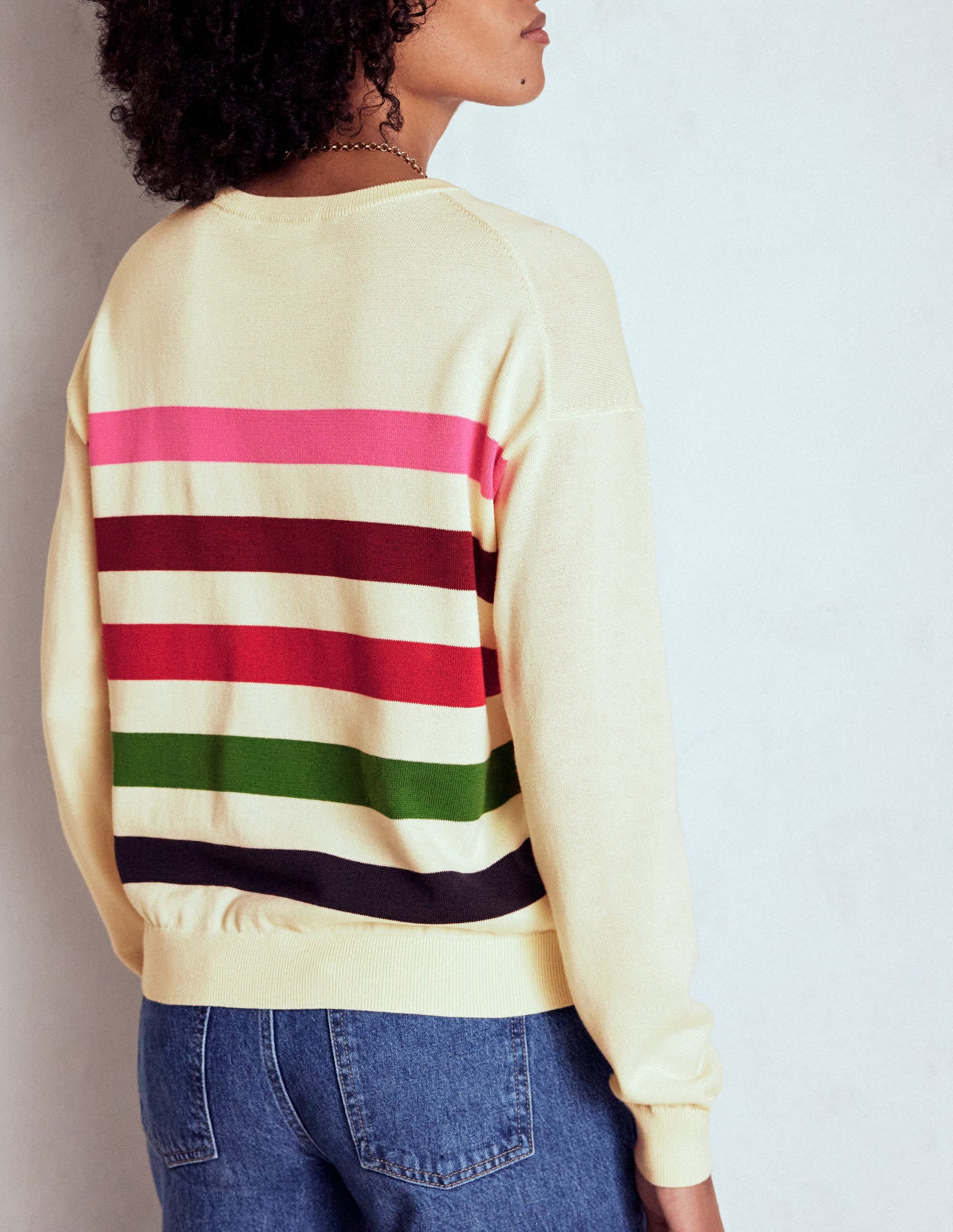 Lara Relaxed Cotton Jumper-Ivory, Multi Stripe - Image 3