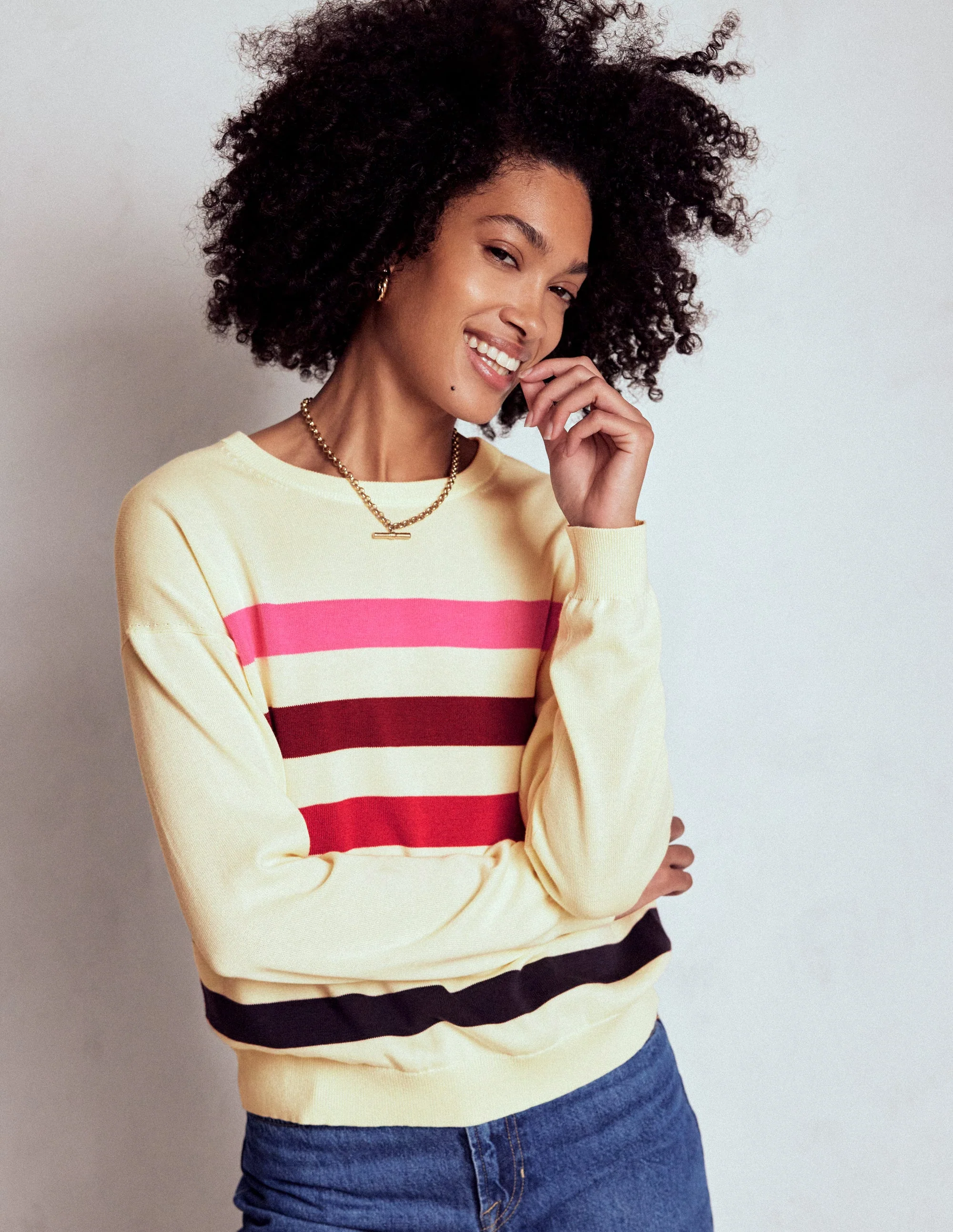 Lara Relaxed Cotton Jumper-Ivory, Multi Stripe - Image 4