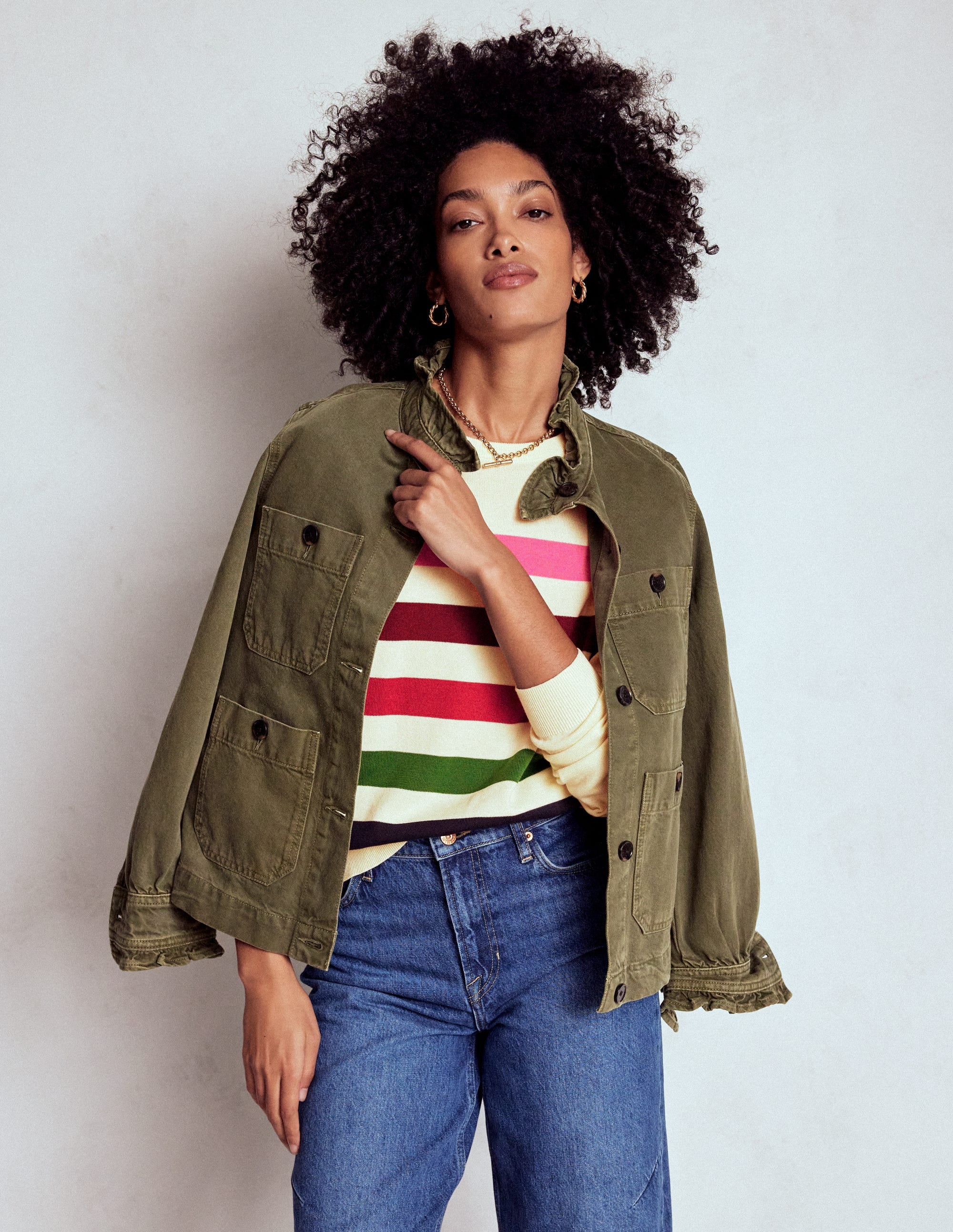 Lara Relaxed Cotton Jumper-Ivory, Multi Stripe - Image 5