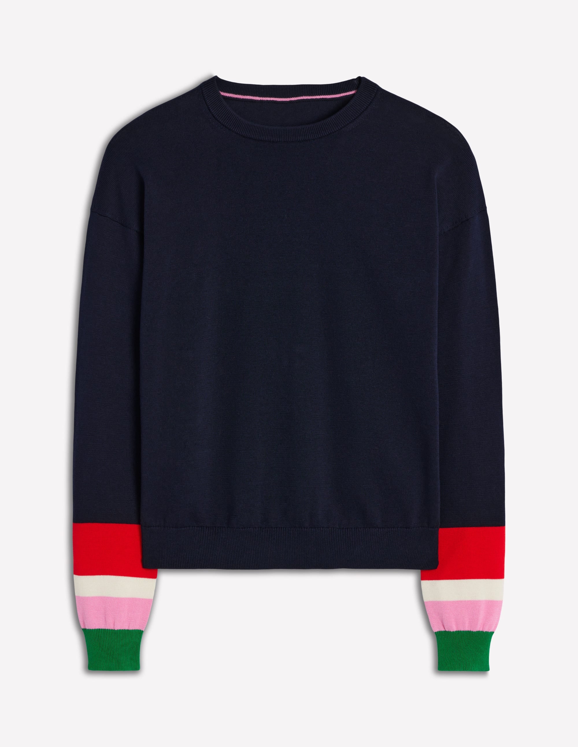 Lara Relaxed Cotton Jumper-Navy Cuff Stripe - Image 5