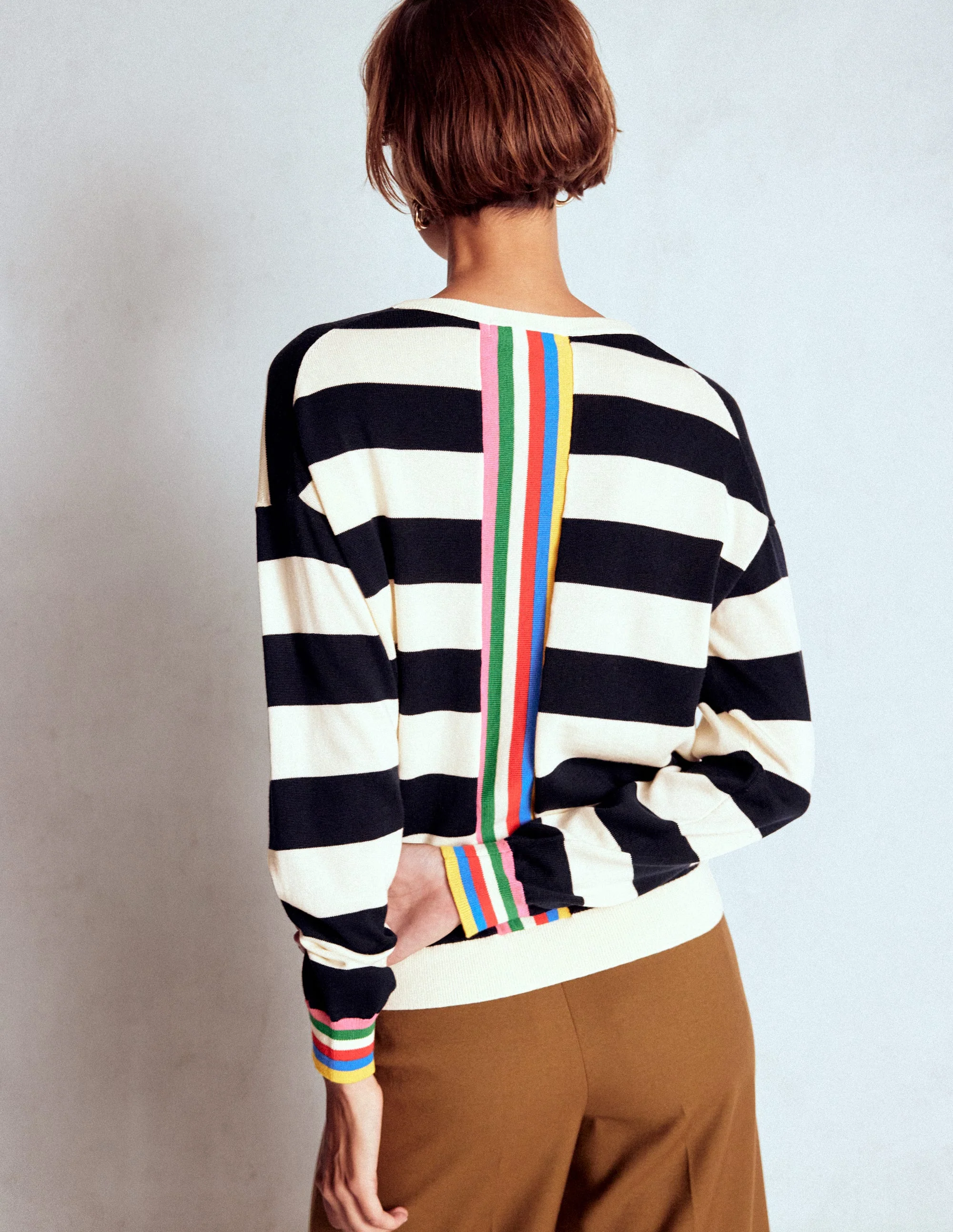 Lara Relaxed Cotton Jumper-Navy, Ivory Stripe - Image 2