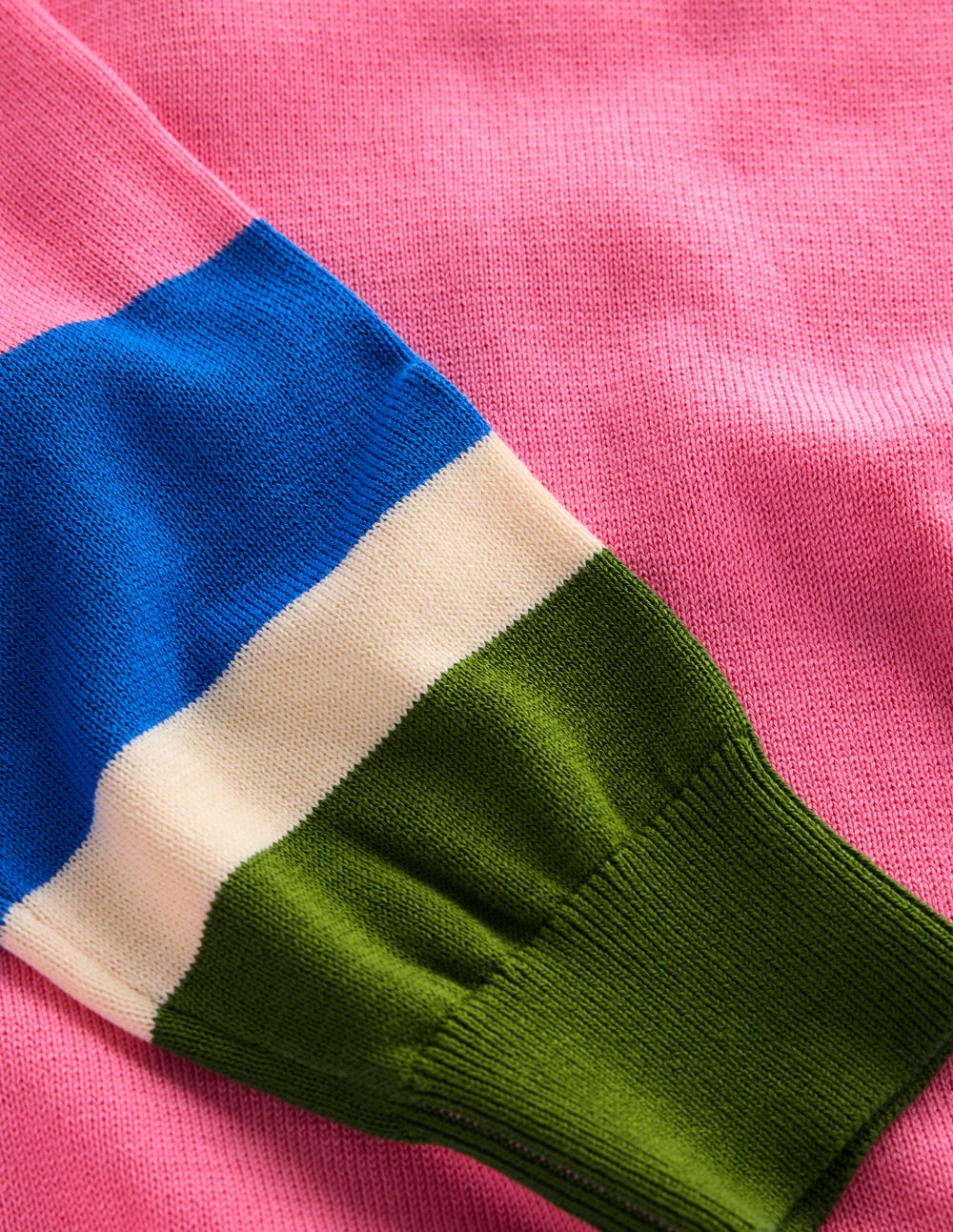 Lara Relaxed Cotton Jumper-Pink Lemonade, Cuff Stripe - Image 7