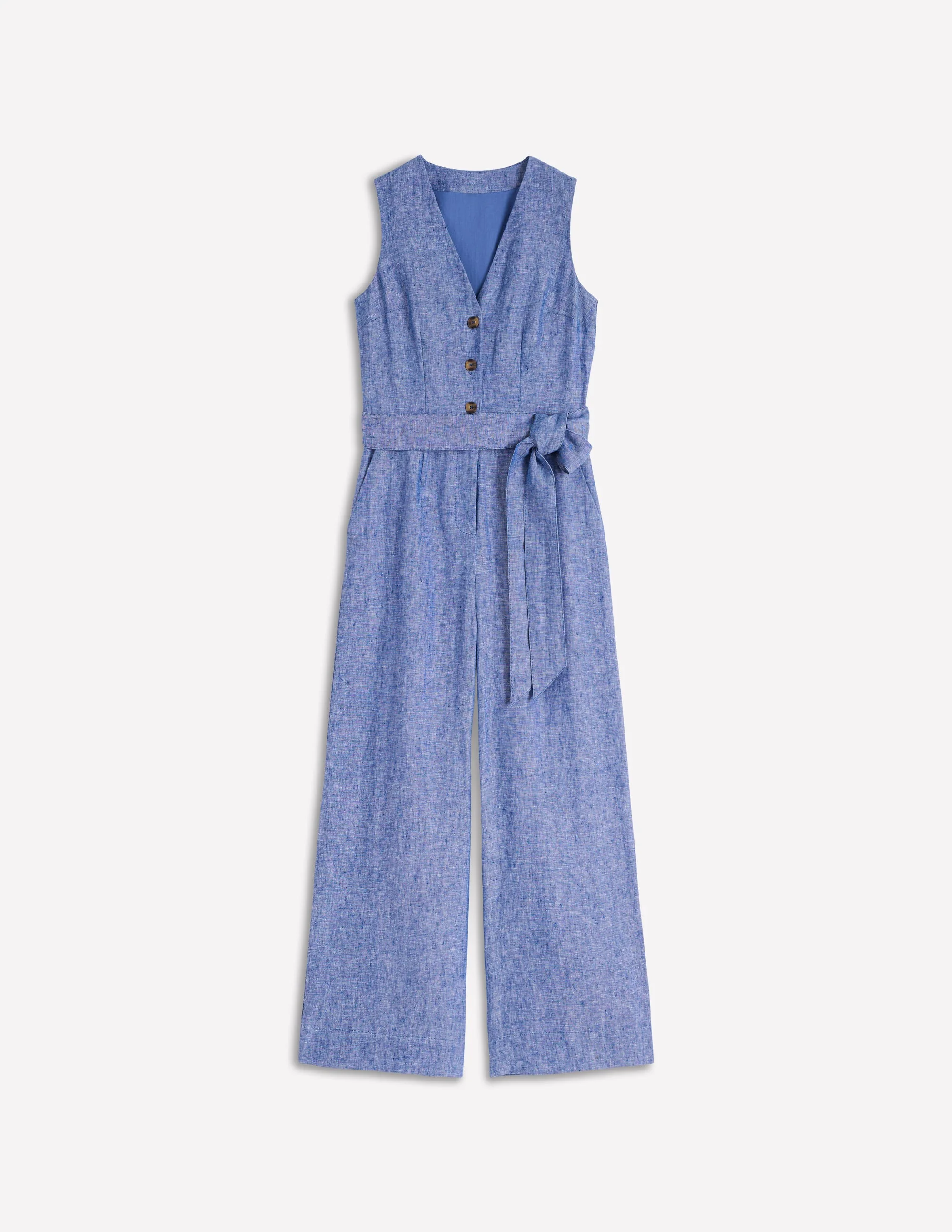 Laura V-neck Linen Jumpsuit-Authentic Blue Chambray - Image 5