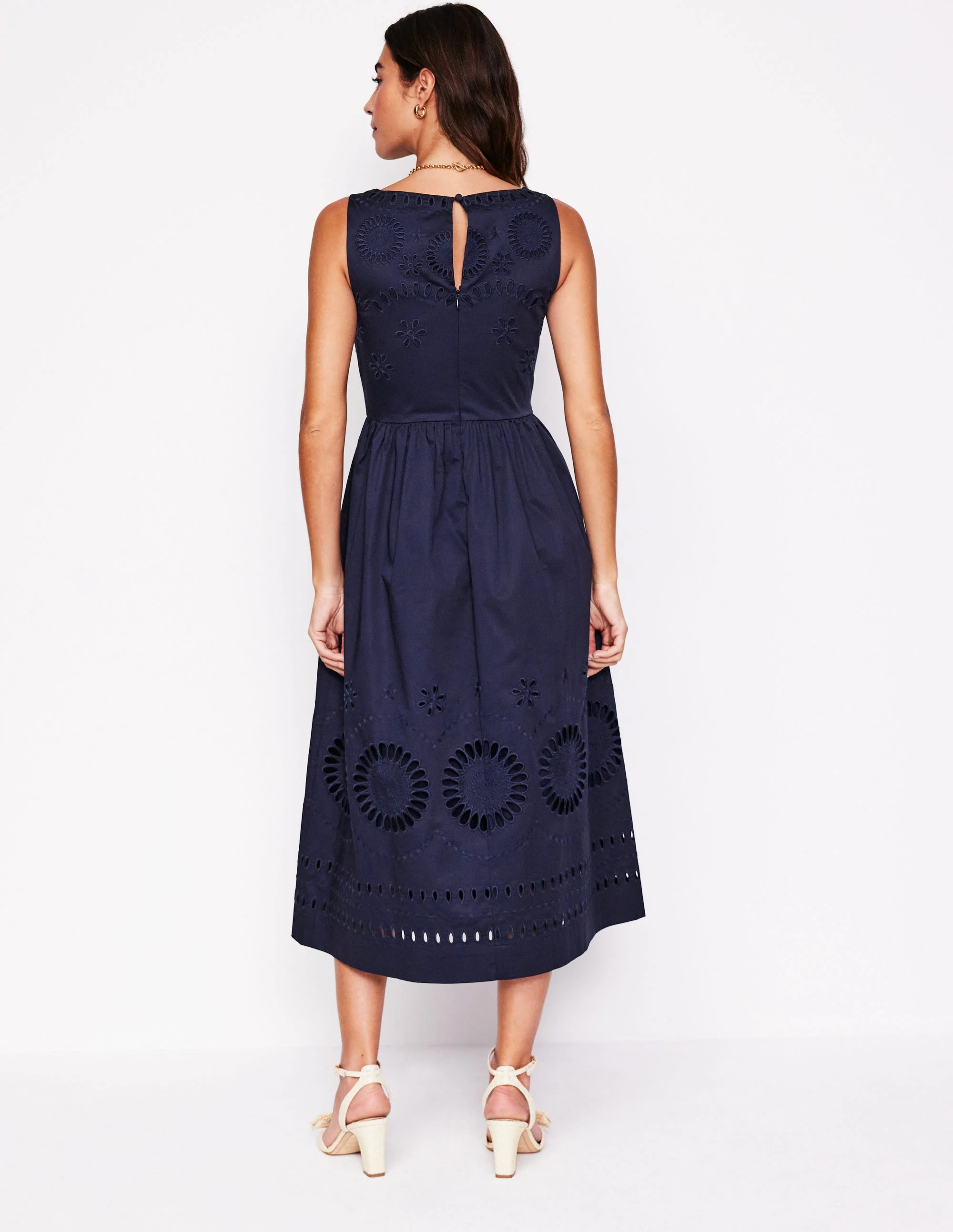 Lauren Broderie Midi Dress-Navy - Image 2