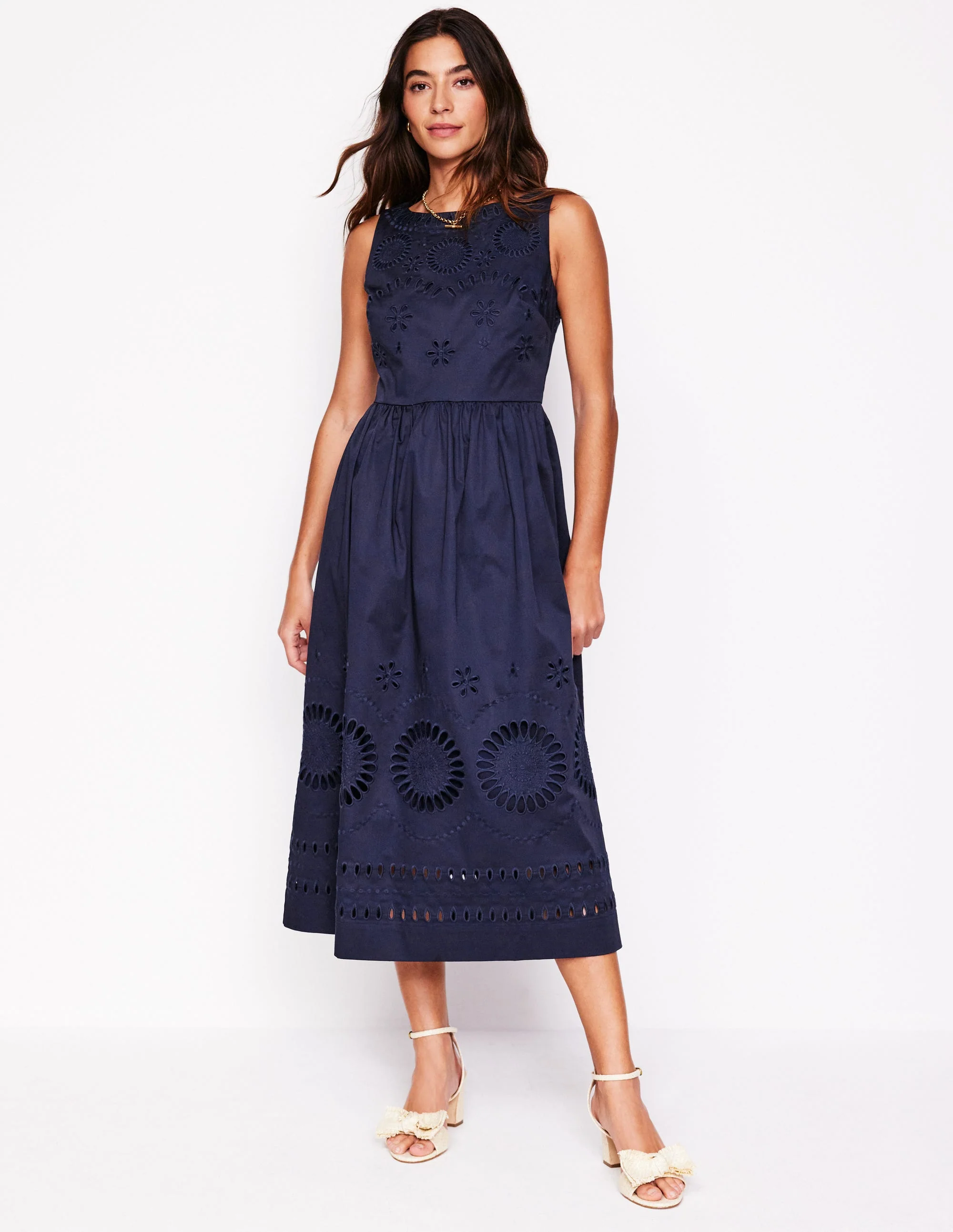 Lauren Broderie Midi Dress-Navy - Image 4