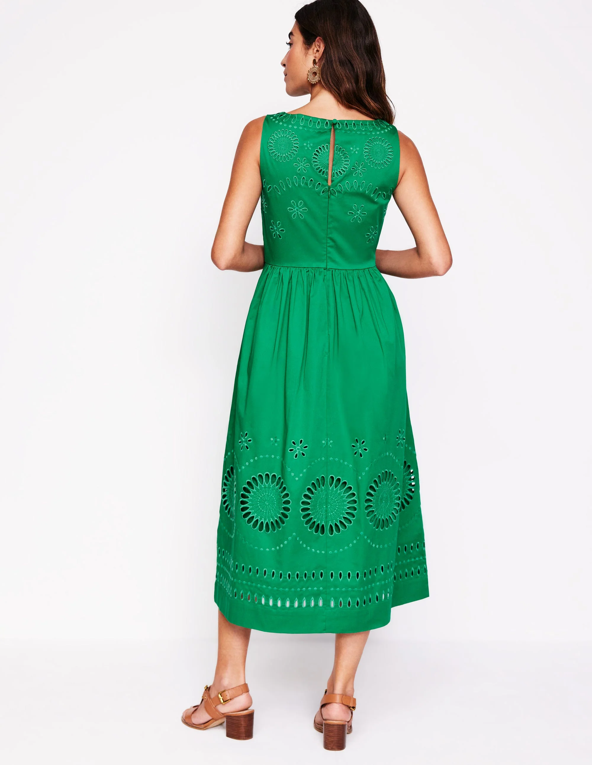 Lauren Broderie Midi Dress-Rich Emerald, Broderie - Image 3