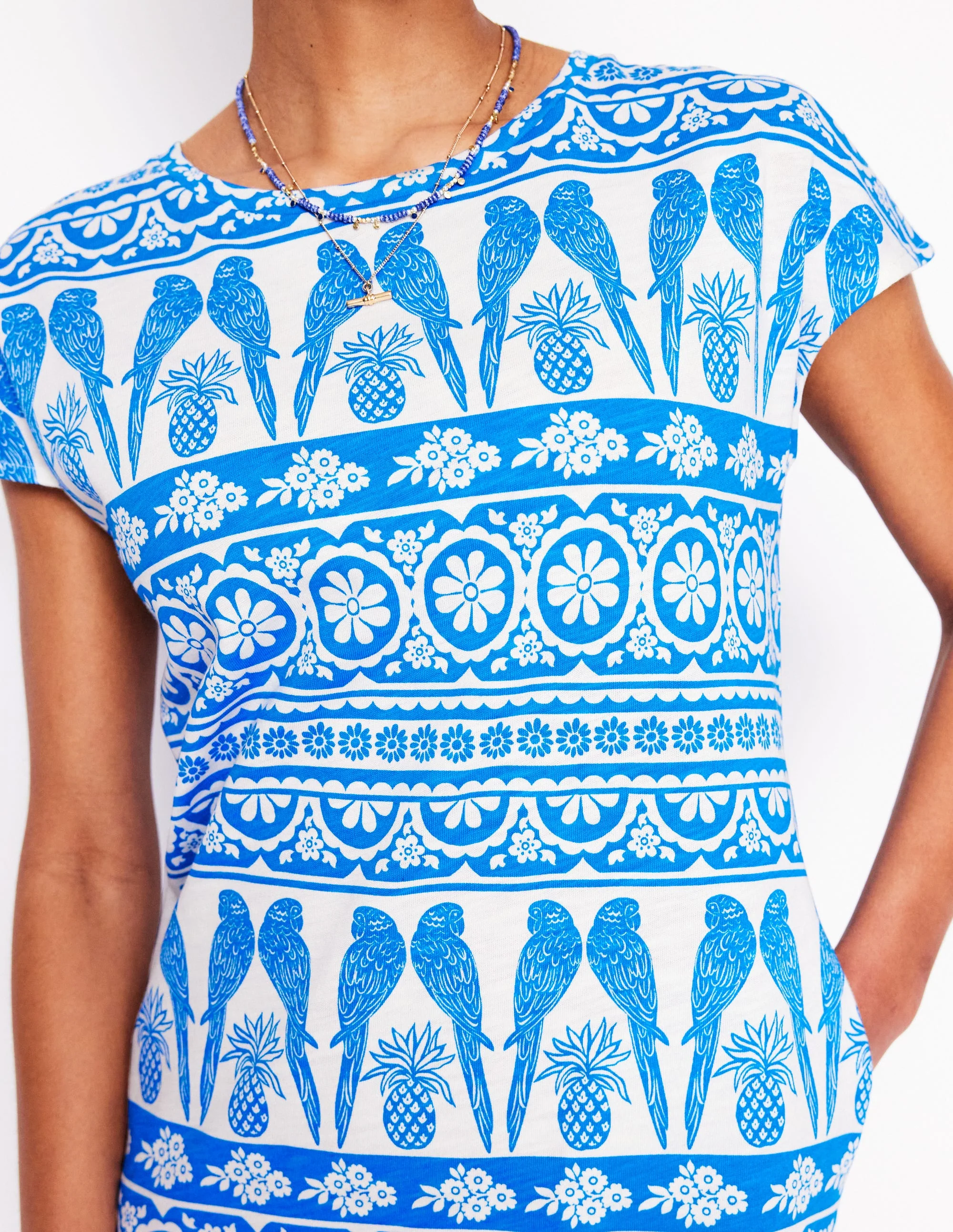 Leah Jersey T-shirt Dress-Cerulean Blue, Ornate Tropic - Image 2