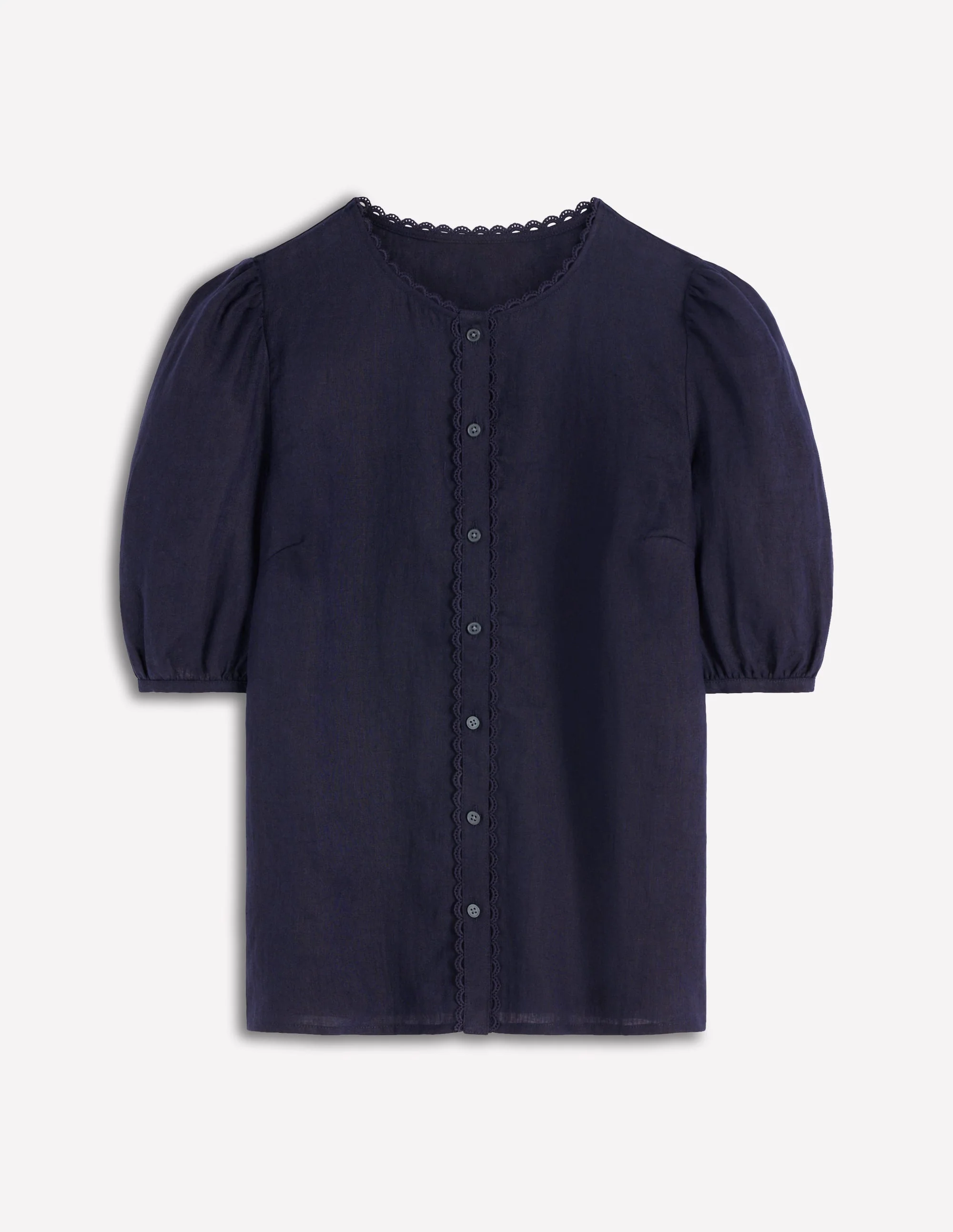 Leah Short Sleeve Linen Top-Navy - Image 5