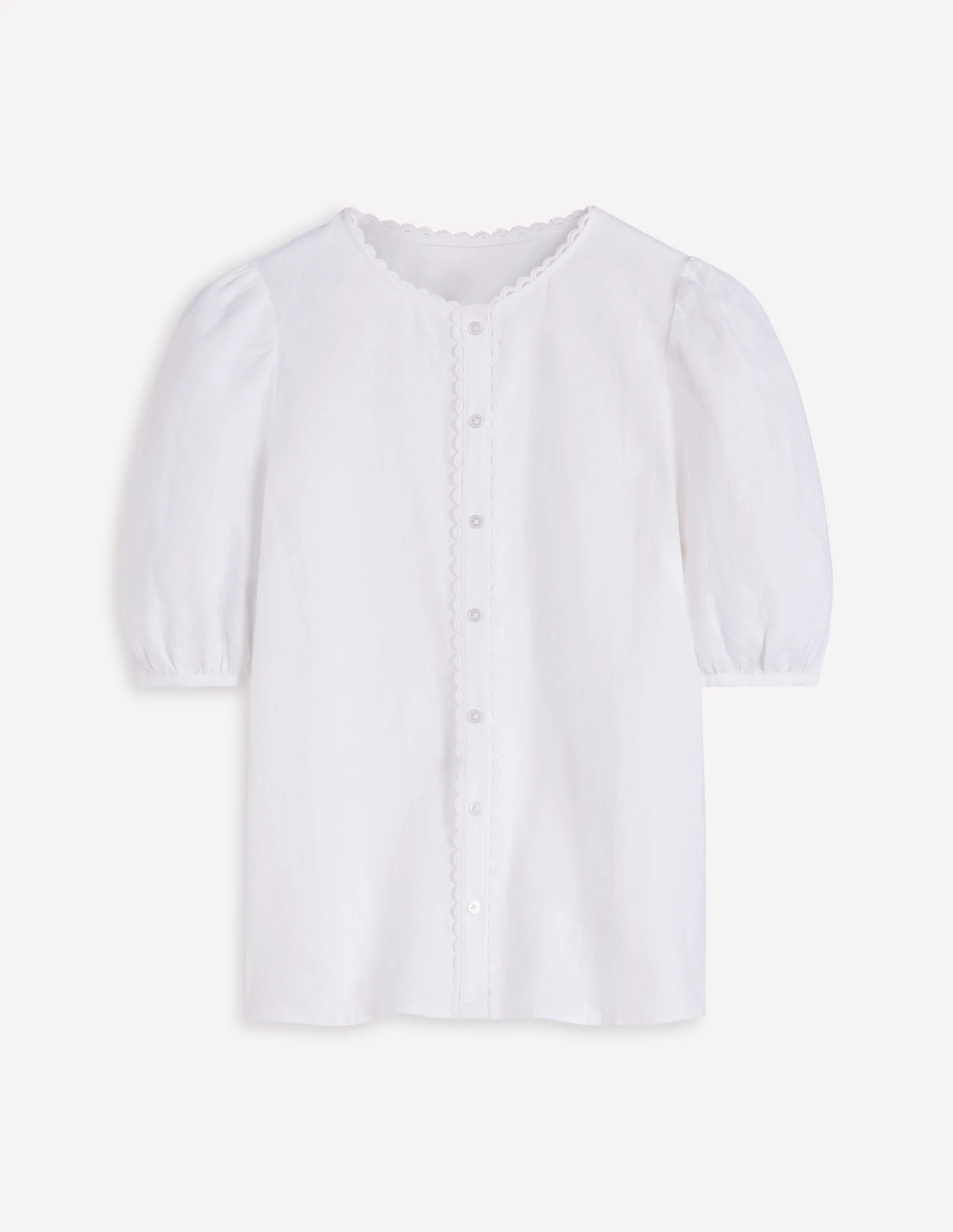 Leah Short Sleeve Linen Top-White - Image 5