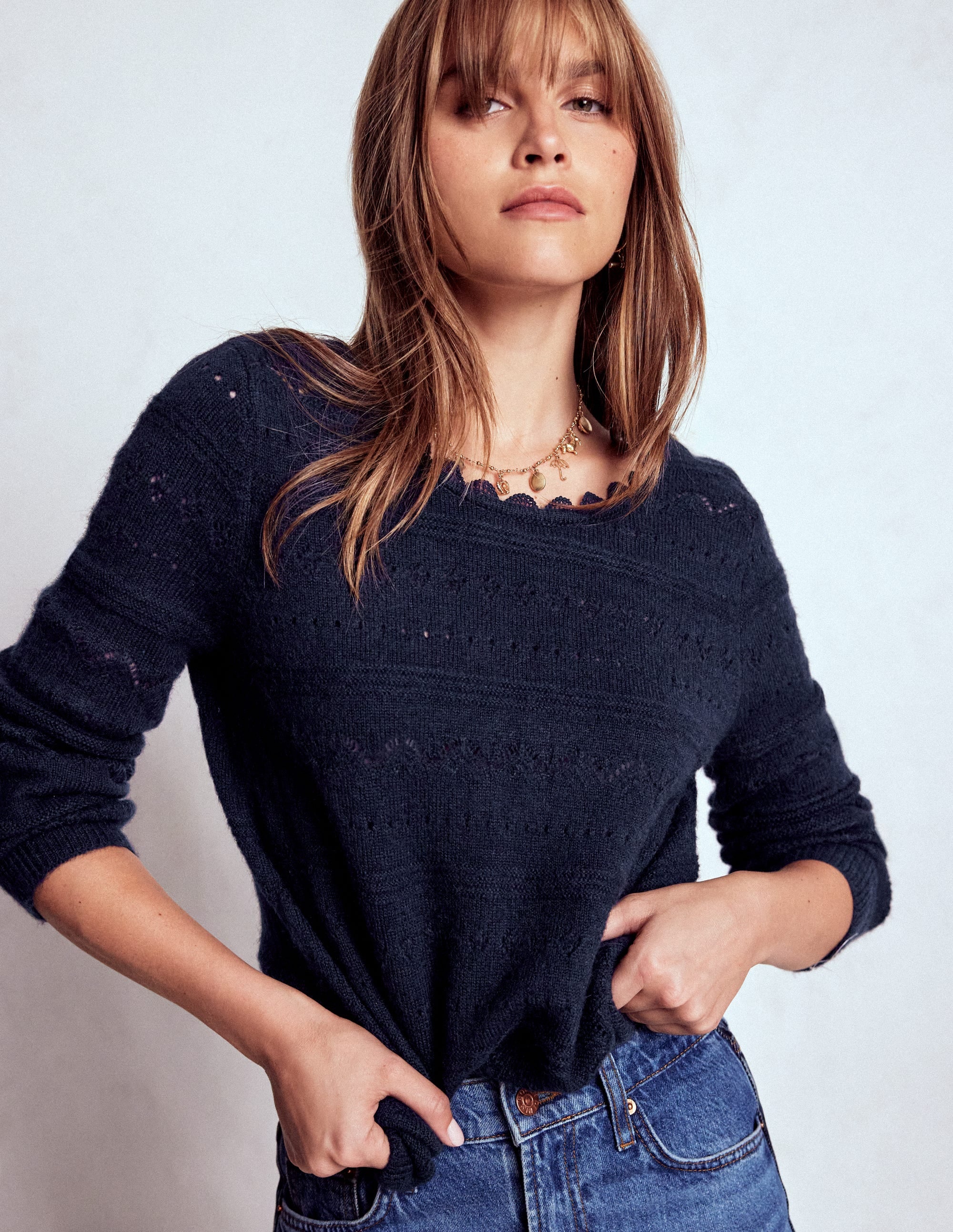Leticia Lace Trim Jumper-Navy - Image 3