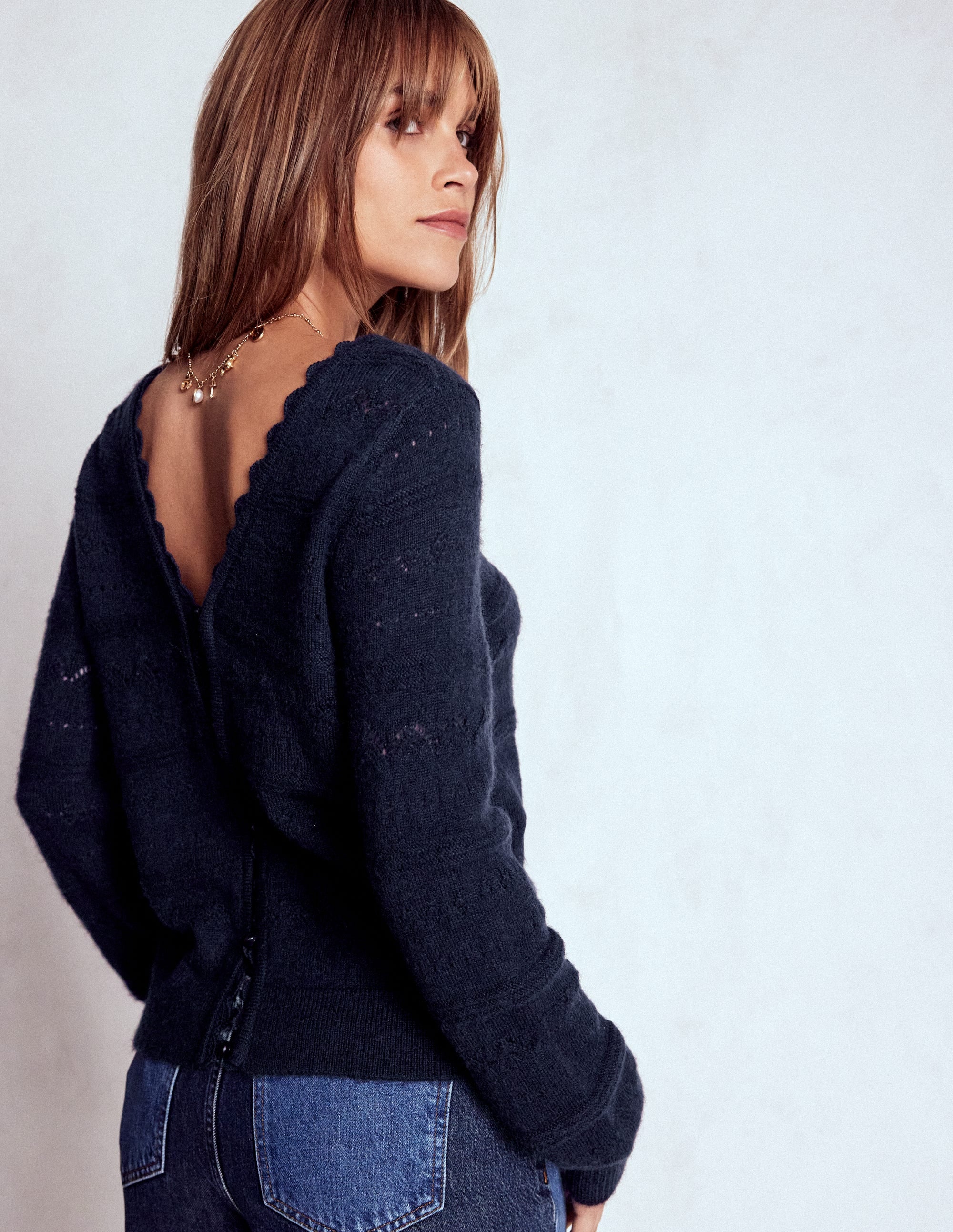 Leticia Lace Trim Jumper-Navy - Image 4