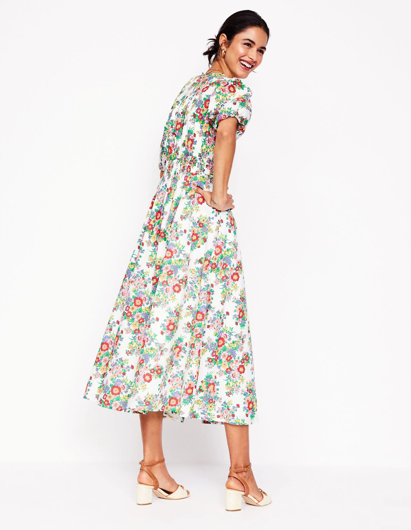 Lillian Cotton Midi Dress-Multi, Bouquet Cluster - Image 4