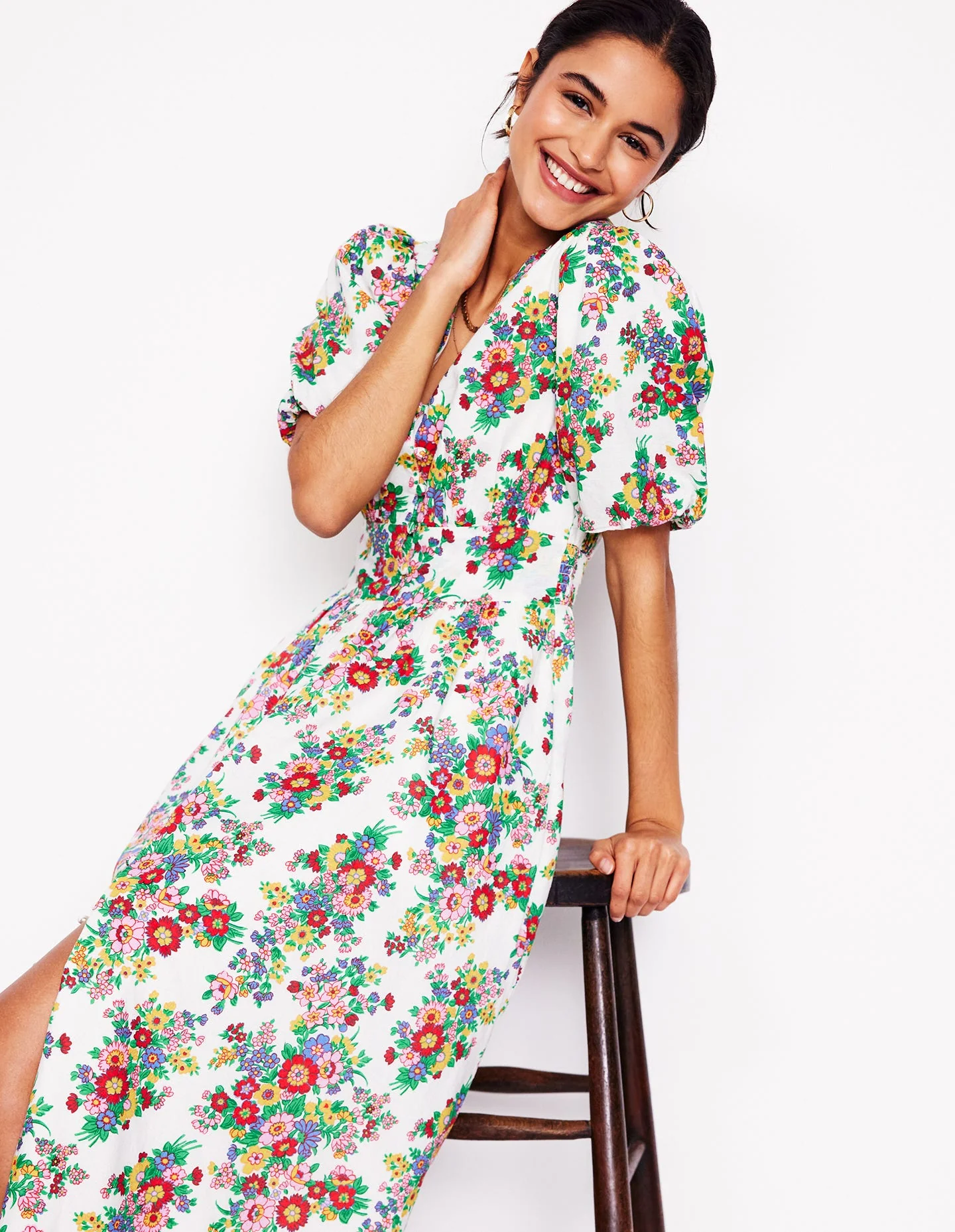 Lillian Cotton Midi Dress-Multi, Bouquet Cluster - Image 5