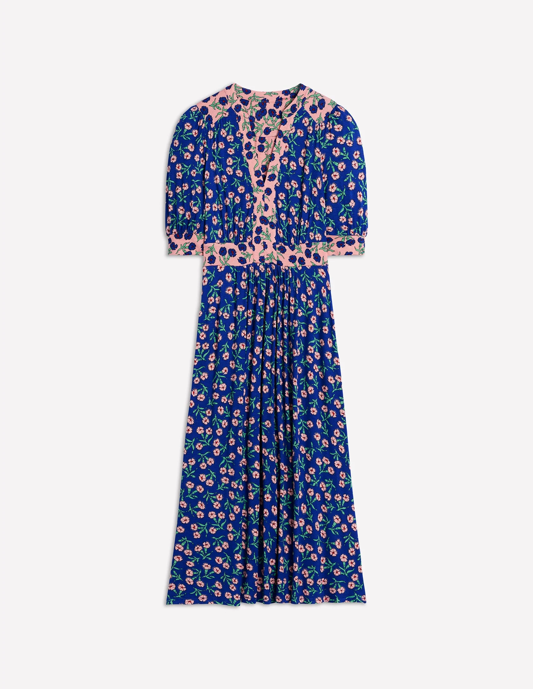 Lily Jersey Midi Tea Dress-Bright Blue, Carnation Sprig - Image 7