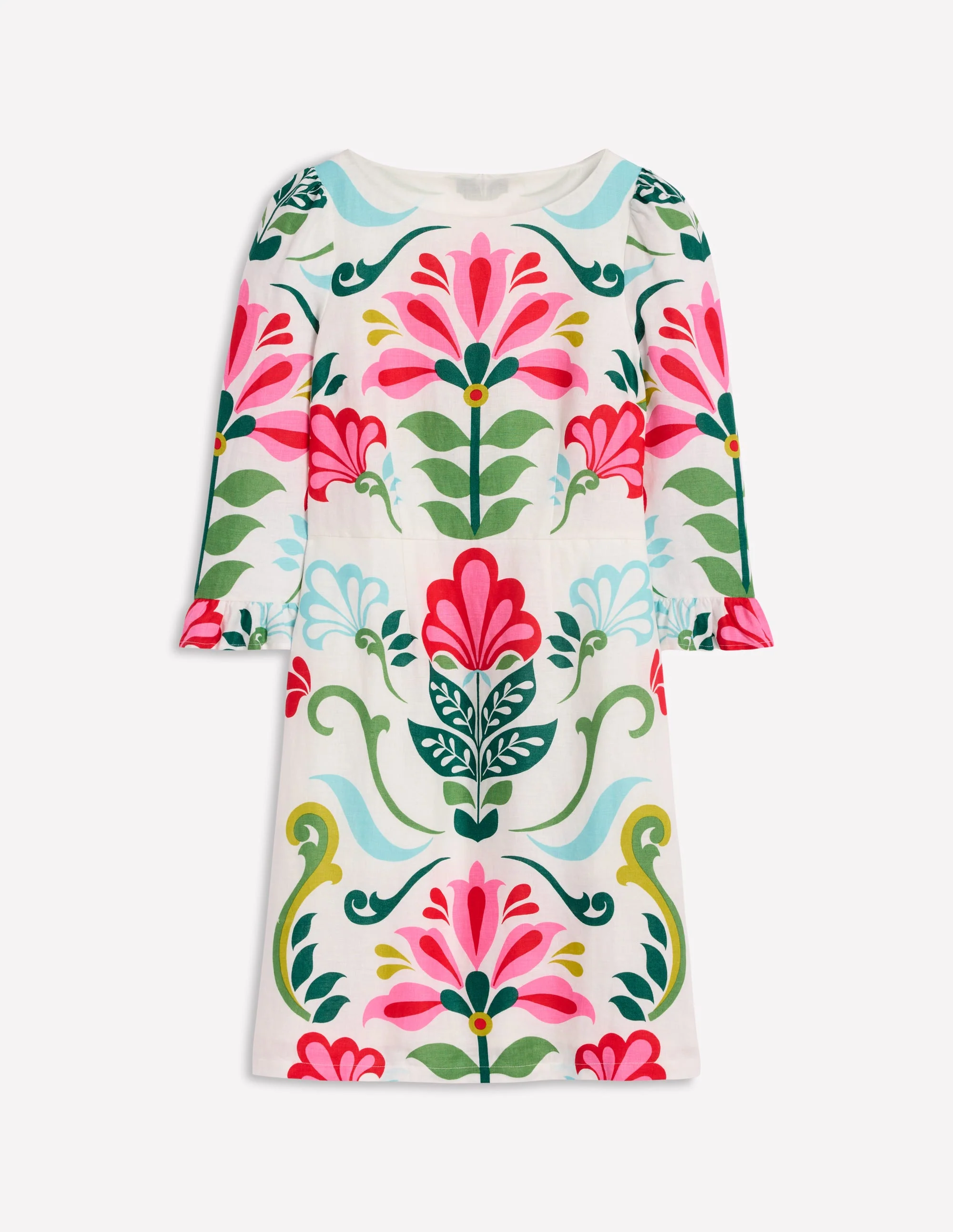 Linen Flute Sleeve Dress-Ivory, Decorative Stems - Image 6