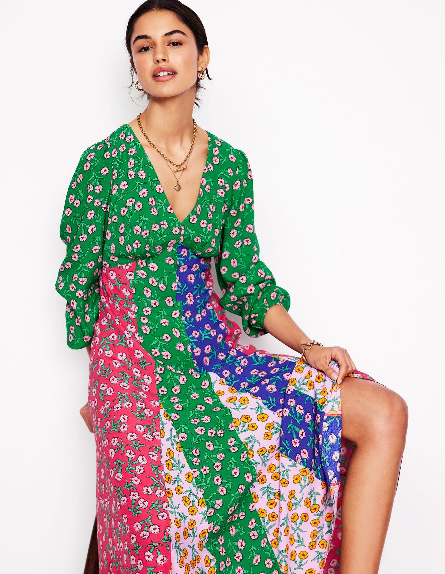 Lisa Long Sleeve Tea Dress-Hotched, Carnation Sprig - Image 5