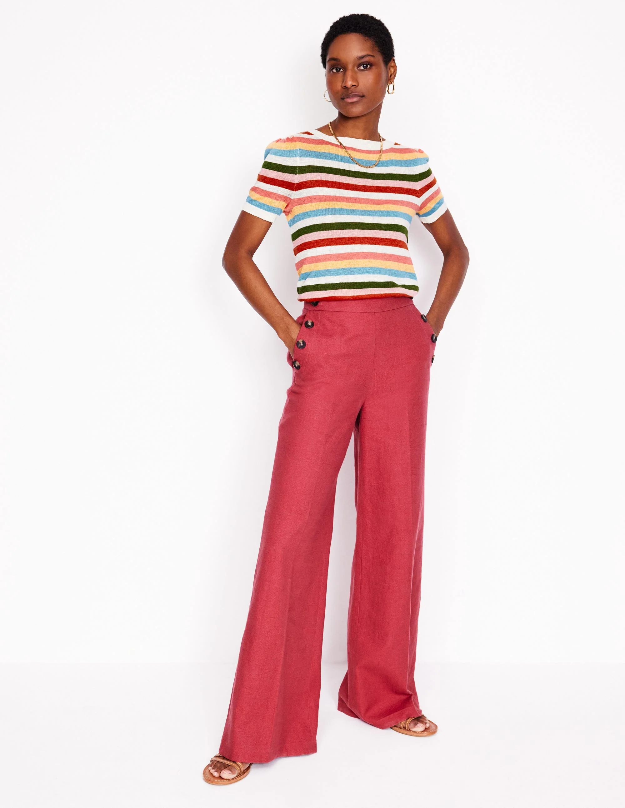 Liv Boat Neck Linen T-Shirt-Soft Multistripe Small