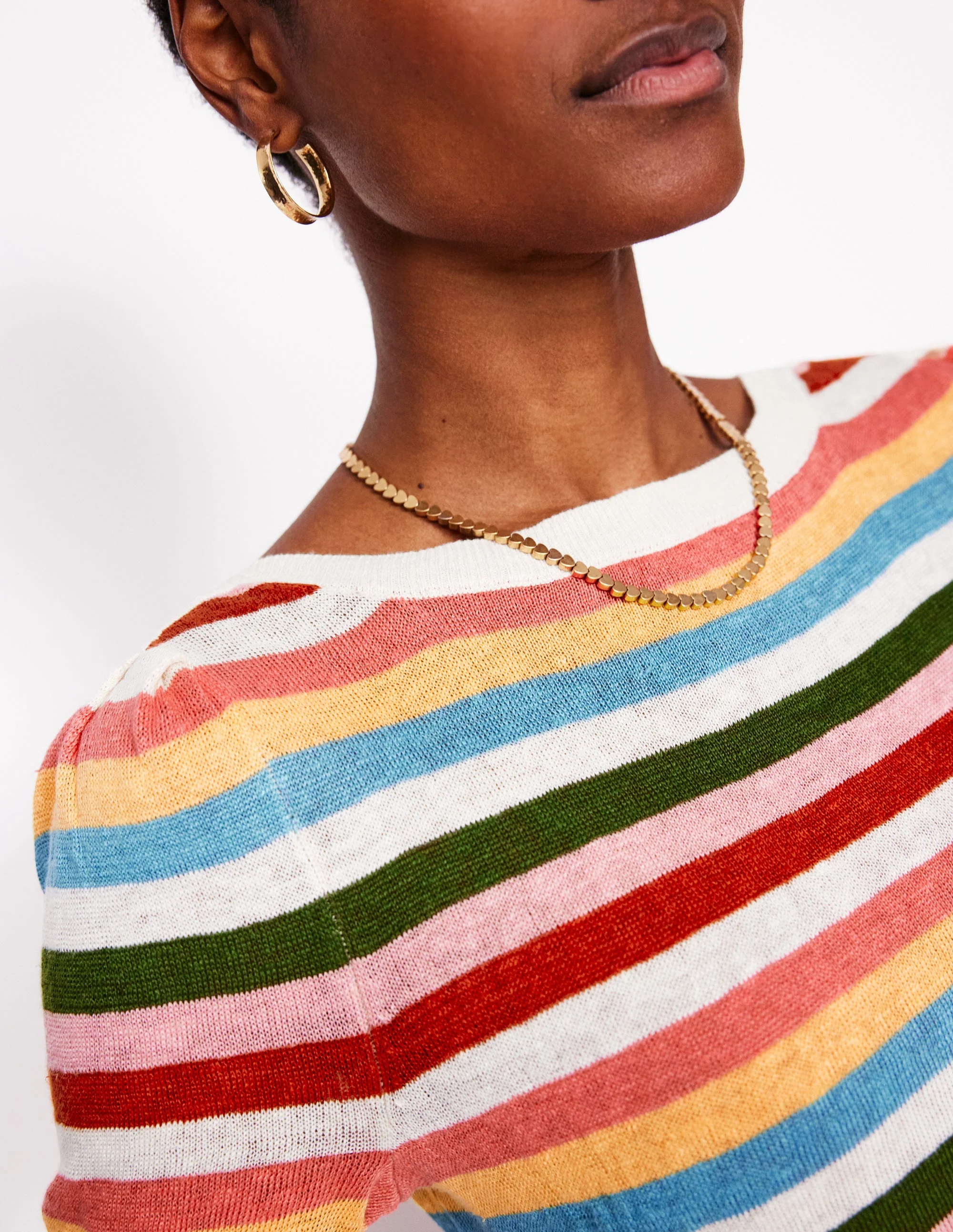 Liv Boat Neck Linen T-Shirt-Soft Multistripe Small - Image 2