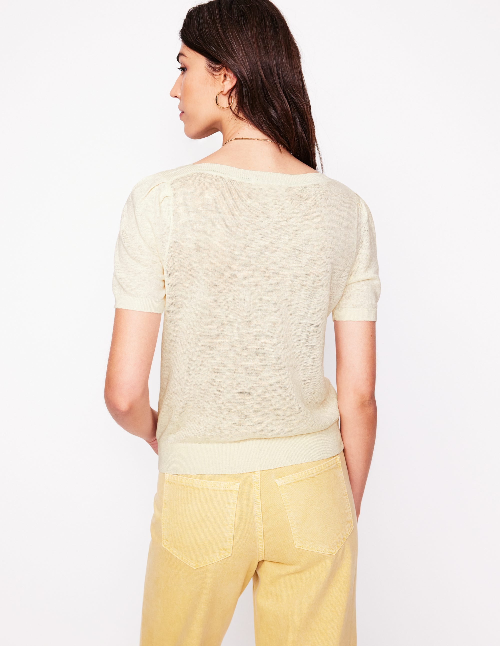 Liv Boat Neck Linen T-Shirt-Warm Ivory - Image 3