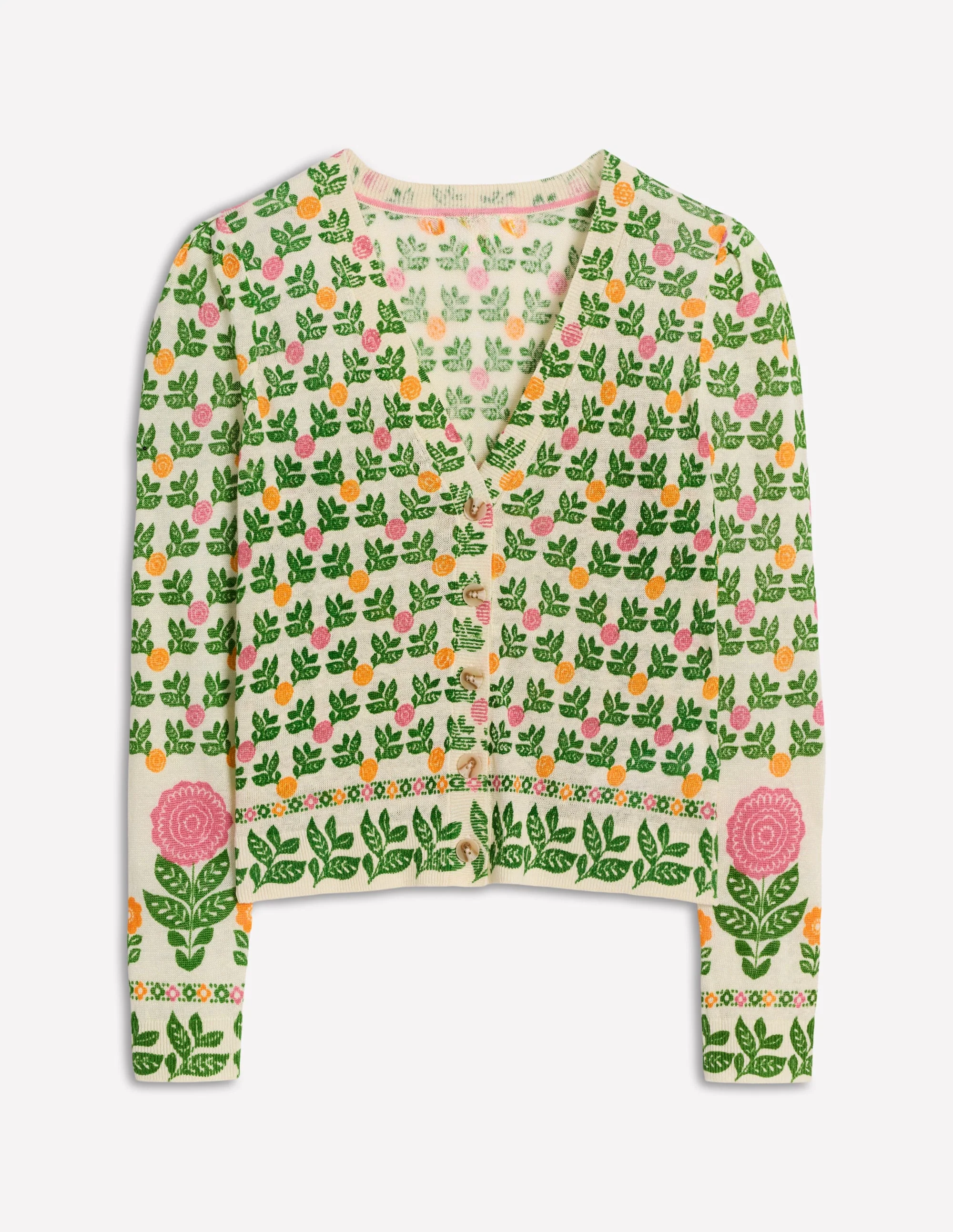 Liv V-Neck Linen Cardigan-Warm Ivory, Dahlia Garden - Image 6