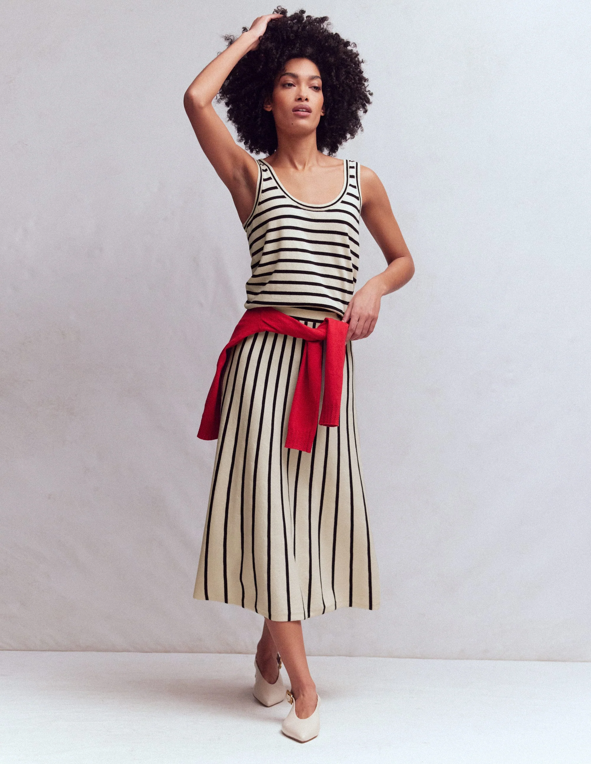 Liz Knitted Midi Skirt-Ivory, Navy - Image 2