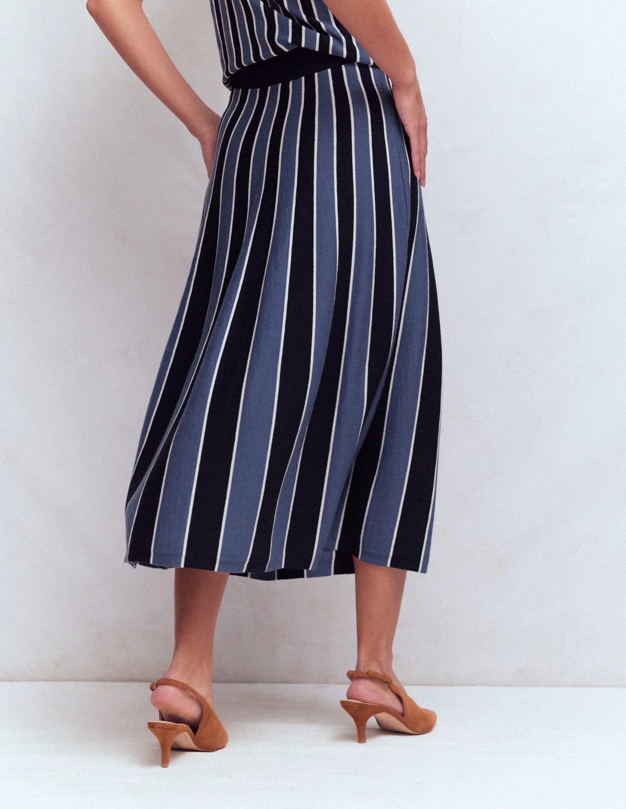 Liz Knitted Midi Skirt-True Navy Stripe - Image 3