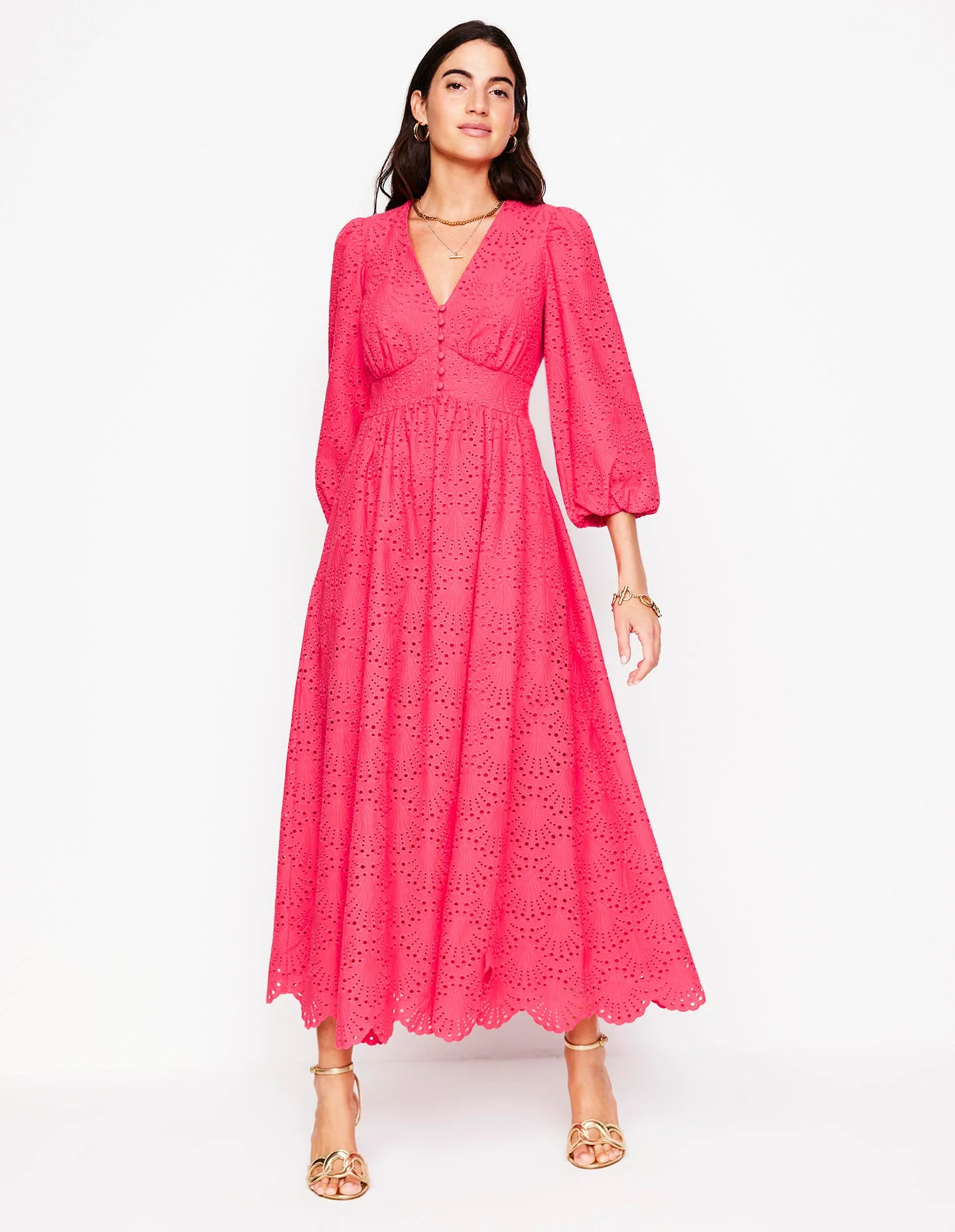 Lola Broderie Maxi Dress-Camelia Pink