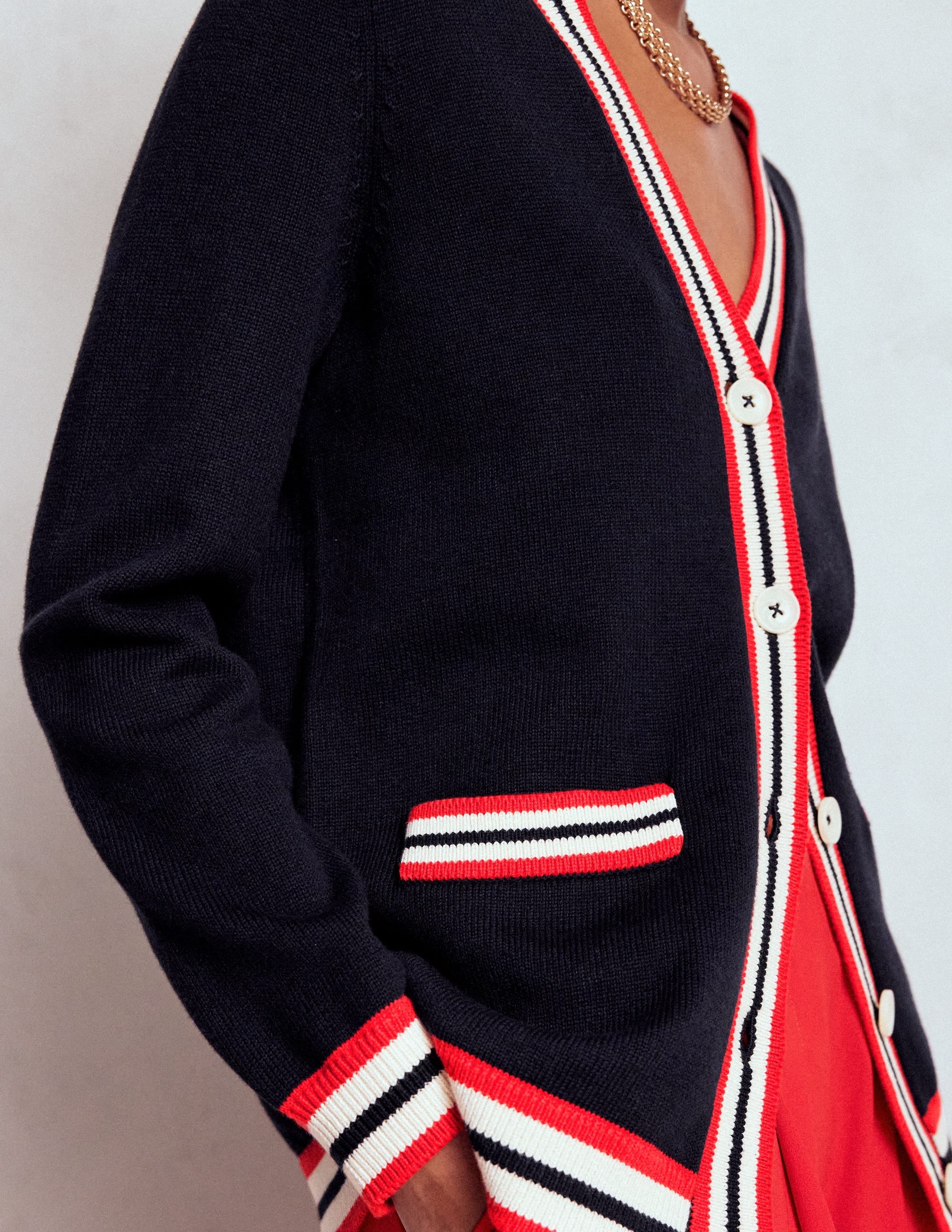 Long Cotton V-neck Cardigan-Navy - Image 2