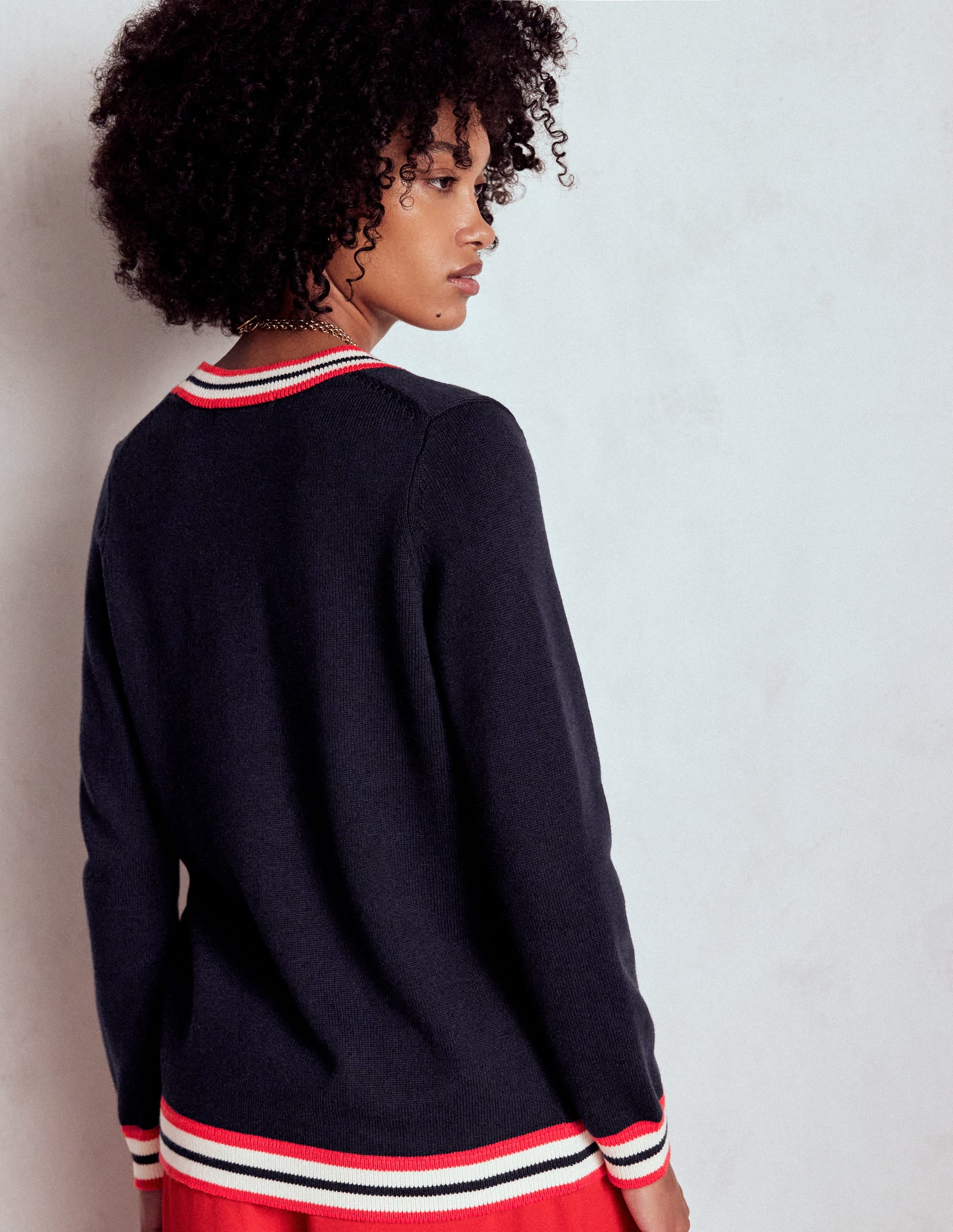 Long Cotton V-neck Cardigan-Navy - Image 3