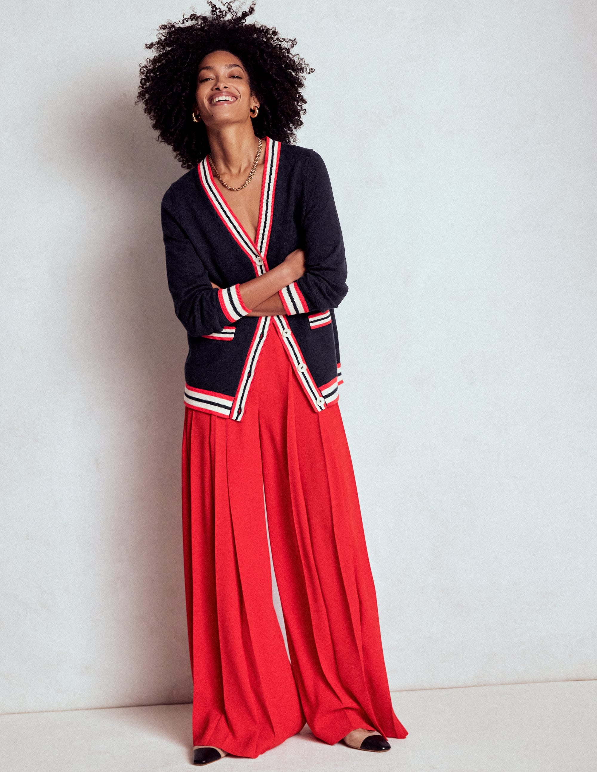 Long Cotton V-neck Cardigan-Navy - Image 4