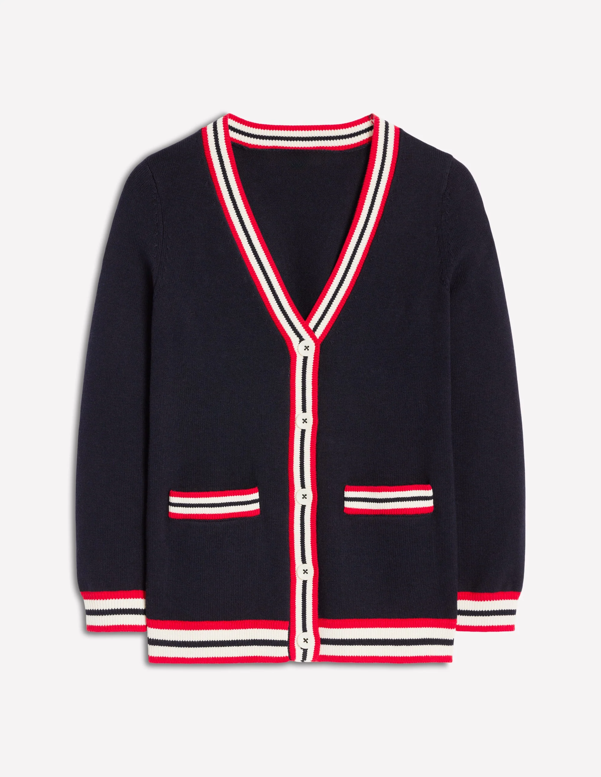 Long Cotton V-neck Cardigan-Navy - Image 5
