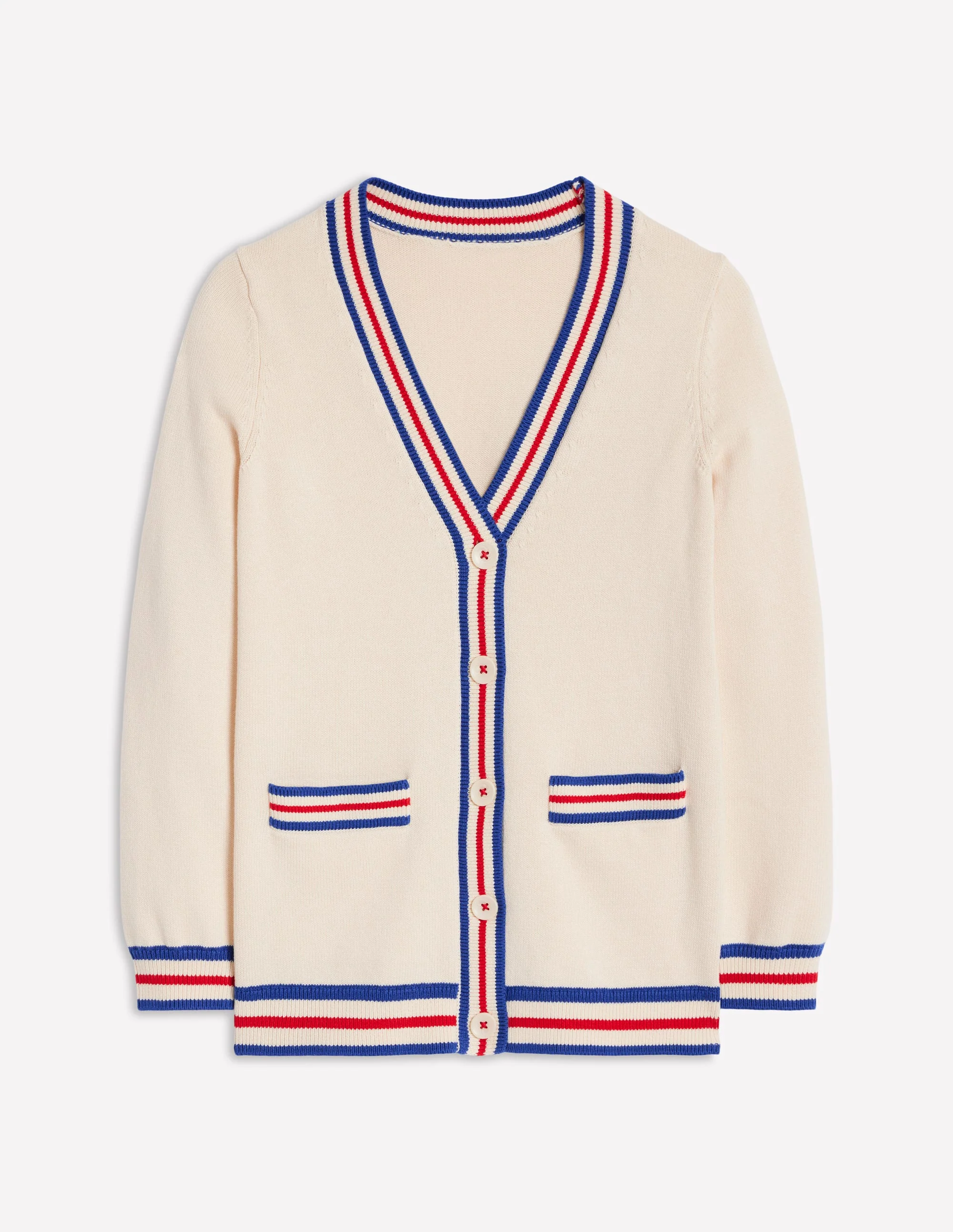Long Cotton V-neck Cardigan-Warm Ivory - Image 5