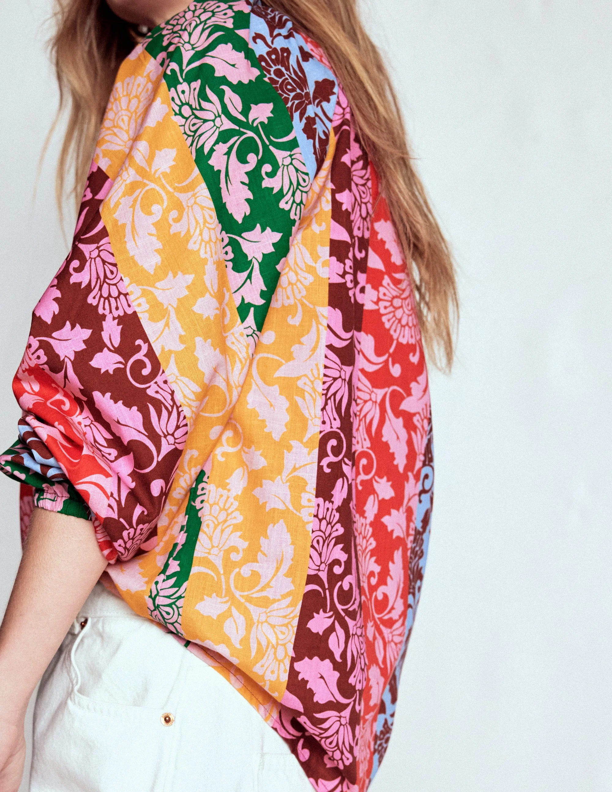 Long Sleeve Notch Top-Multi, Ornate Vine - Image 3