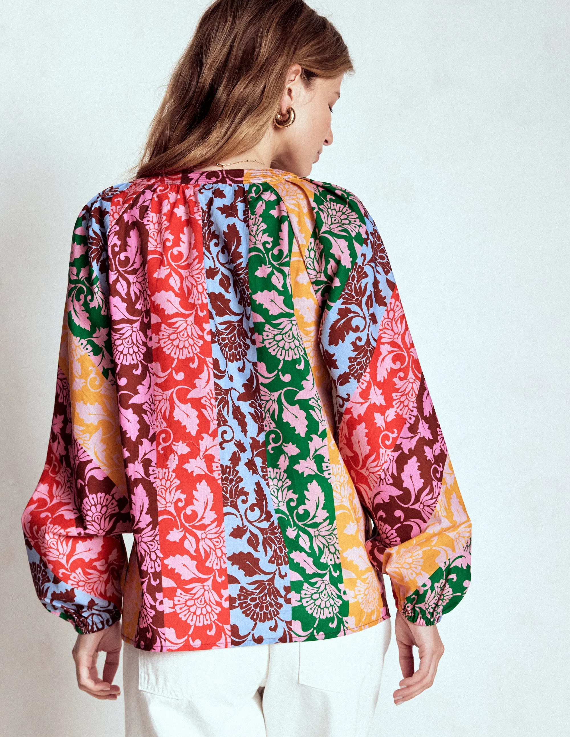 Long Sleeve Notch Top-Multi, Ornate Vine - Image 4