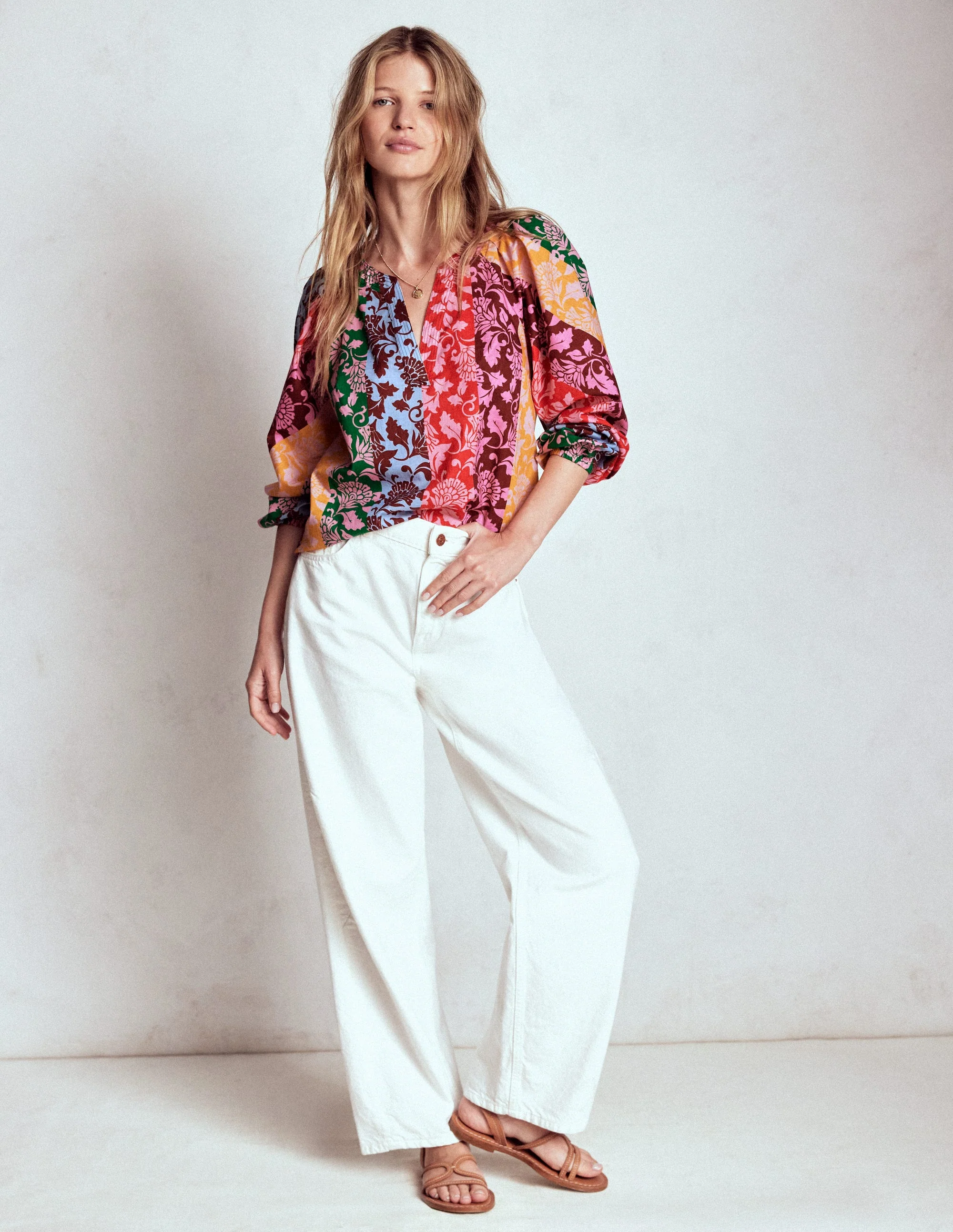 Long Sleeve Notch Top-Multi, Ornate Vine - Image 5